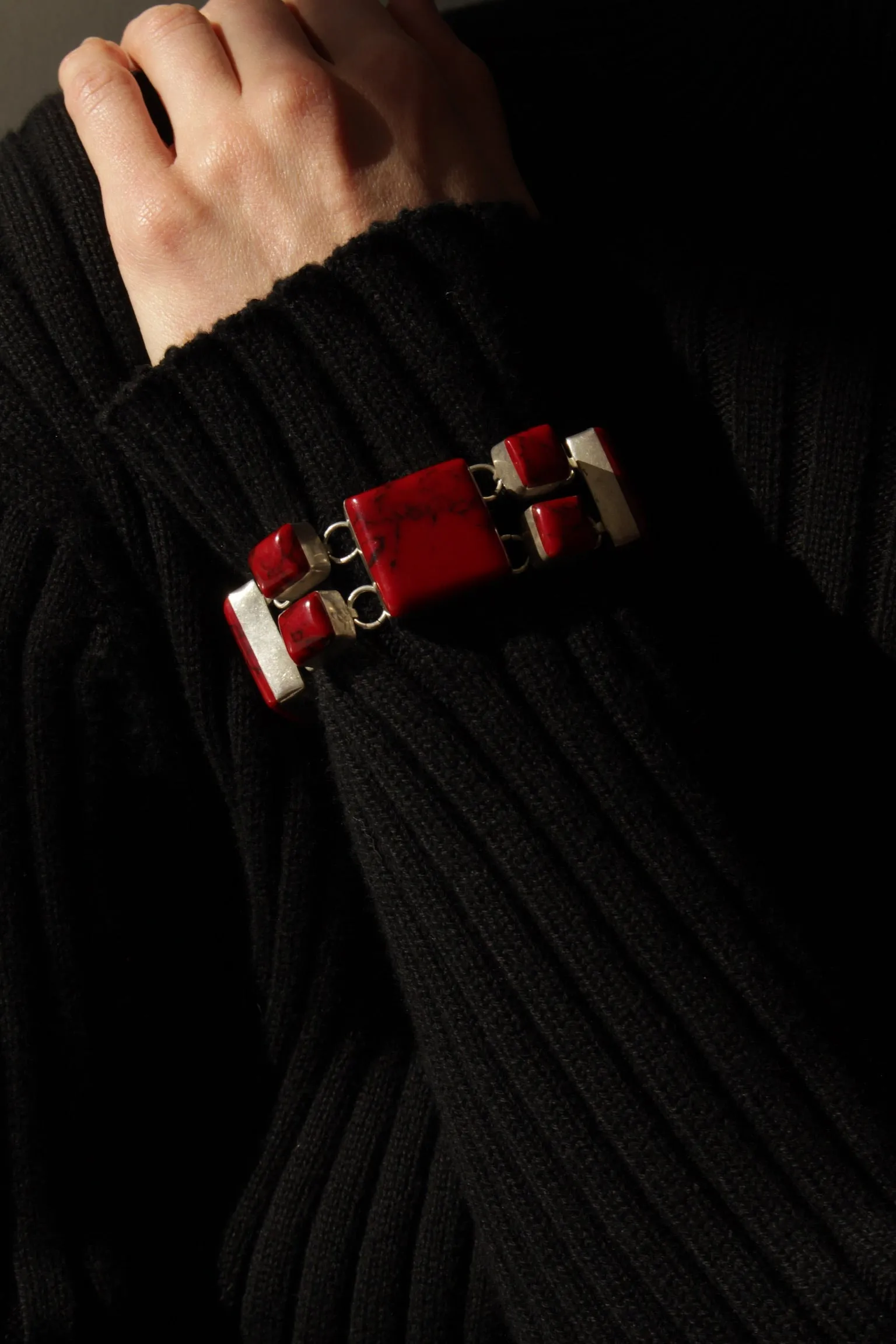 Vintage Modernist Red Jasper & Sterling Silver Bracelet & Earrings Set sold by NA NIN product image thumbnail 3