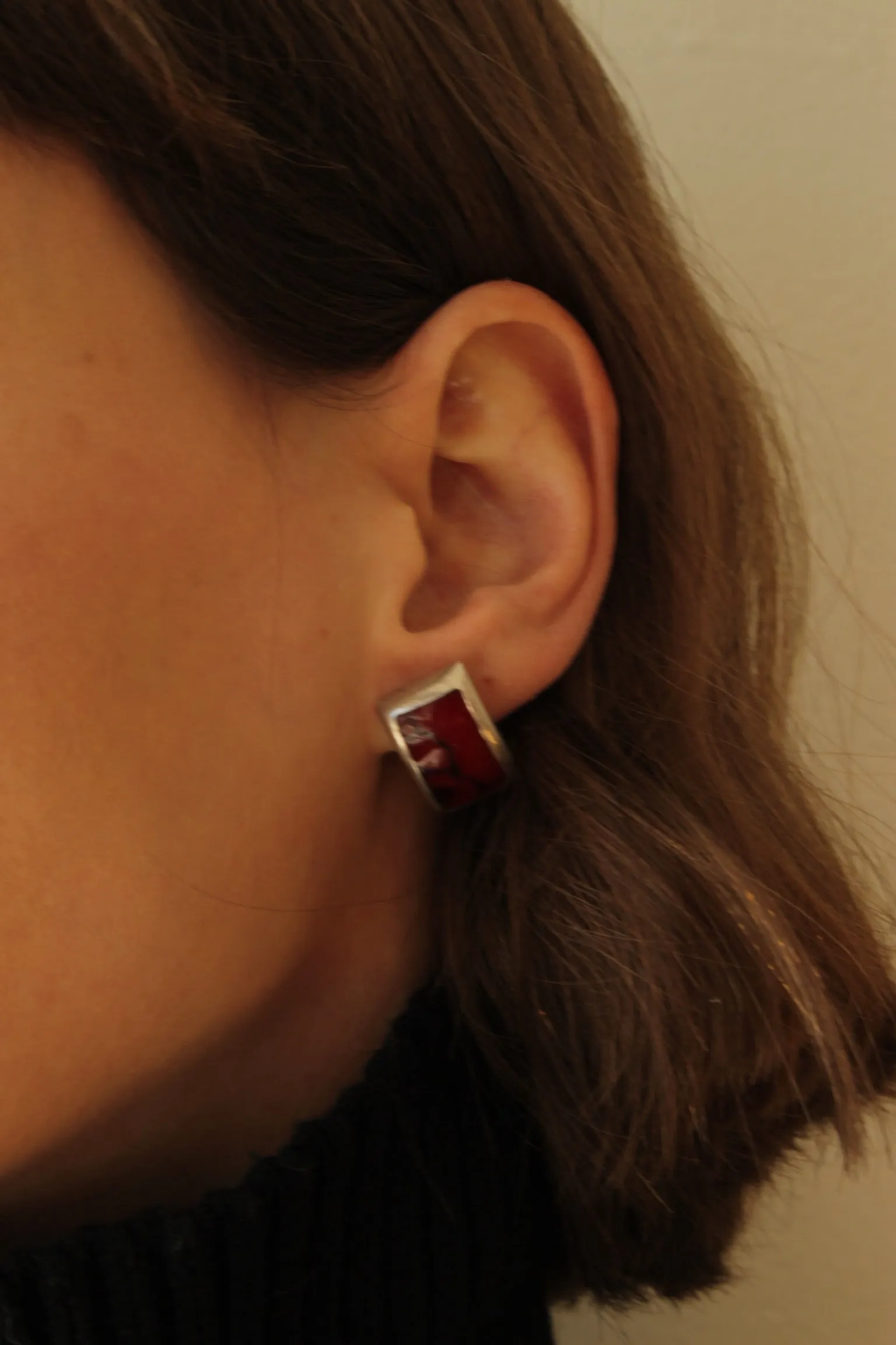 Vintage Modernist Red Jasper & Sterling Silver Bracelet & Earrings Set sold by NA NIN product image thumbnail 2