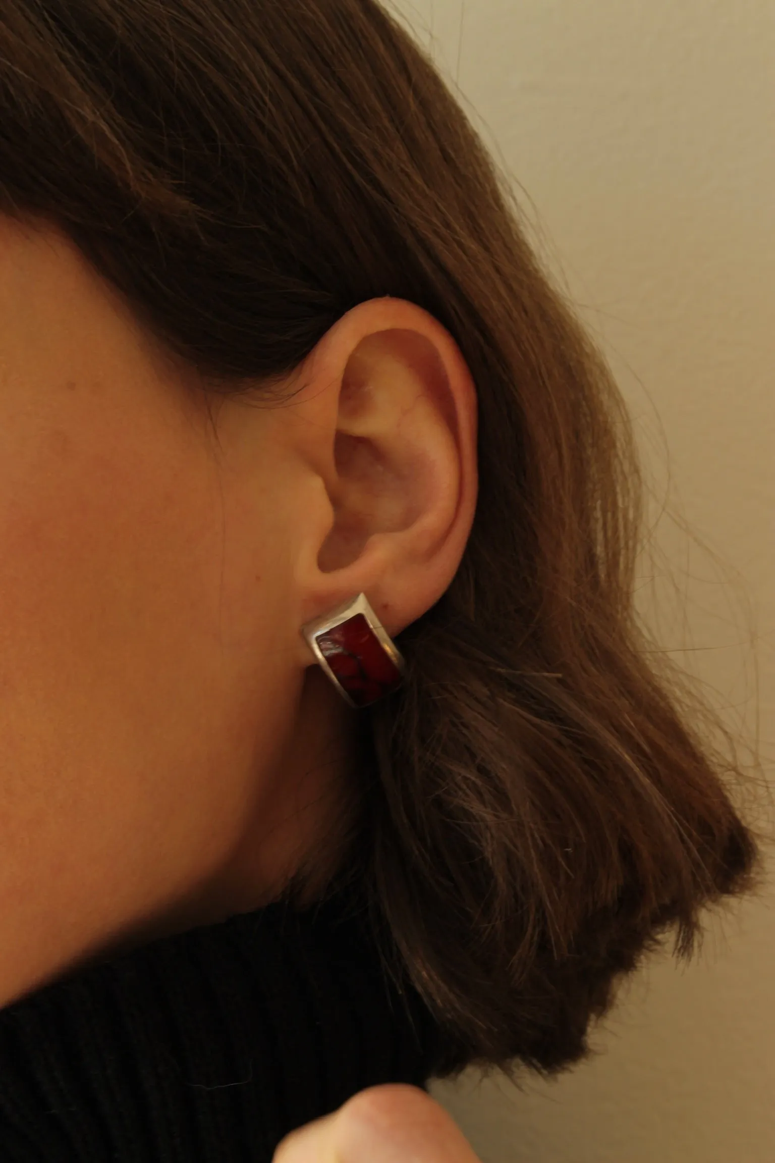 Vintage Modernist Red Jasper & Sterling Silver Bracelet & Earrings Set sold by NA NIN product image thumbnail 5