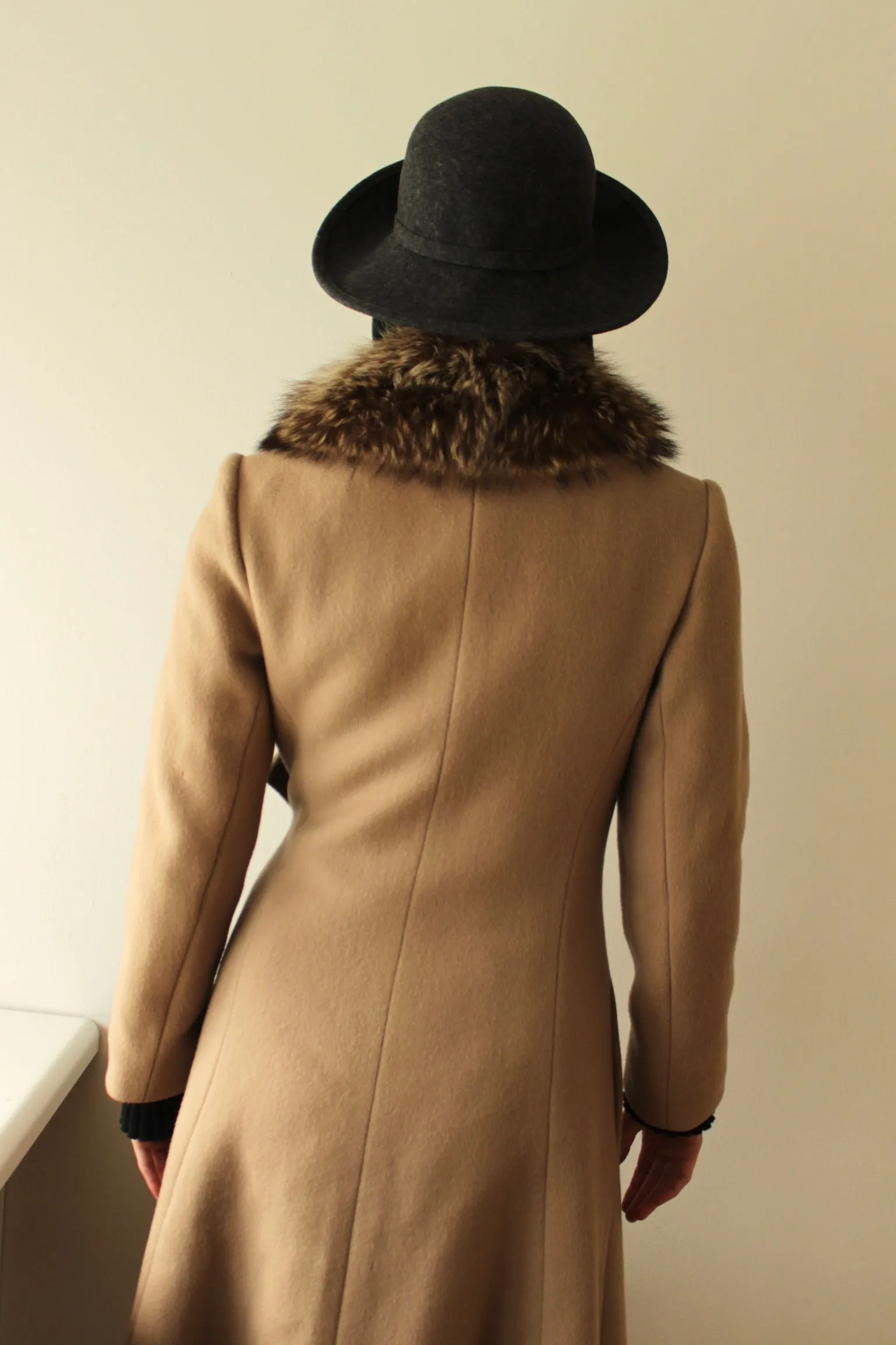 Vintage Latte Pure Wool & Fur Collar Crossover Coat sold by NA NIN product image thumbnail 4