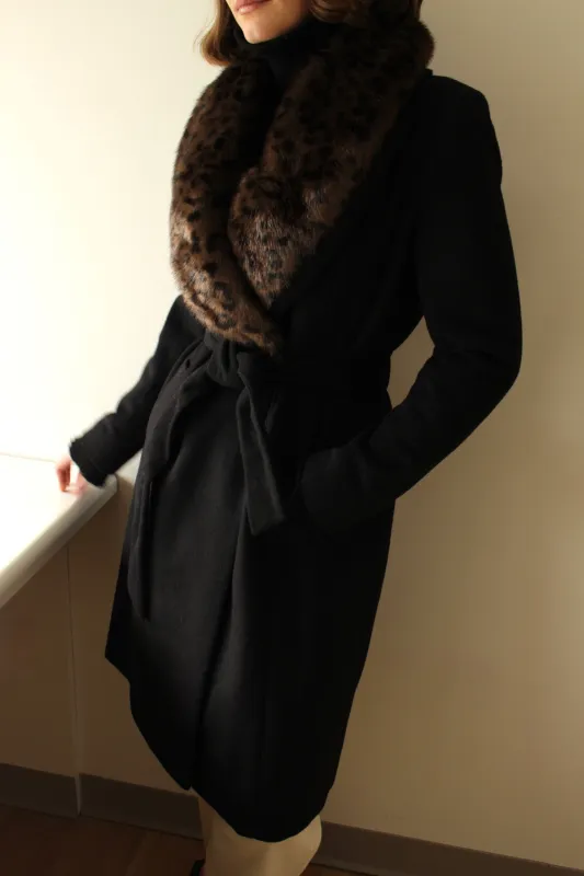 Statement Vintage Wool & Faux Spotted Fur Belted Coat made by Vintage
