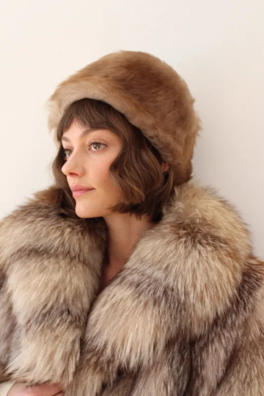 Vintage Tall Brown Faux Fur Pillbox Hat made by Vintage