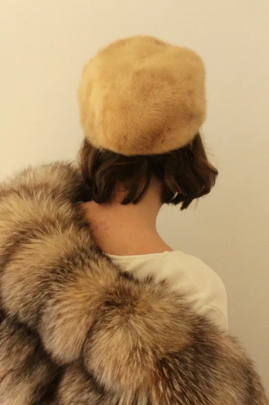 Vintage Caramel Fur Pillbox Hat made by Vintage