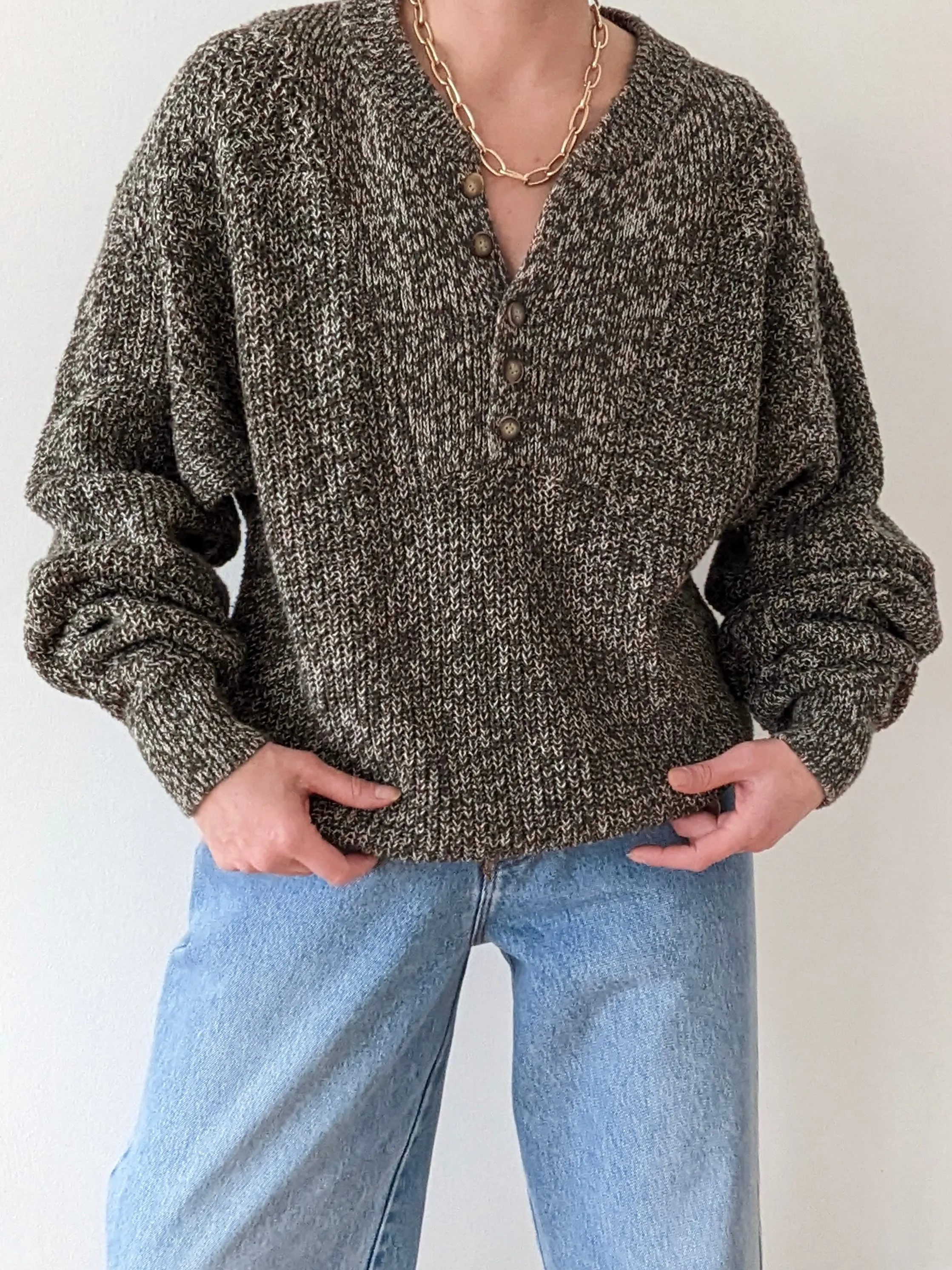 Favorite Vintage Olive Cotton Henley sold by NA NIN