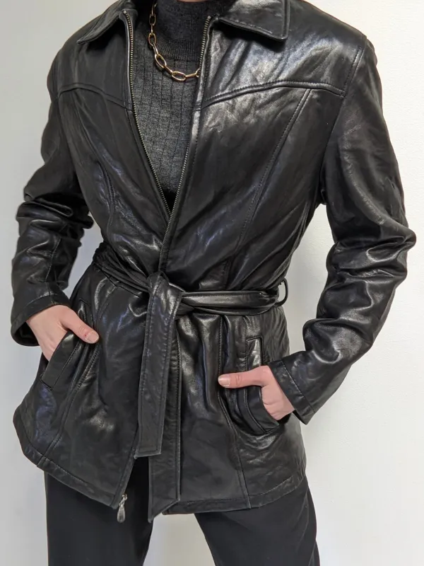 Incredibly Supple Vintage Onyx Belted Leather Jacket made by NA NIN