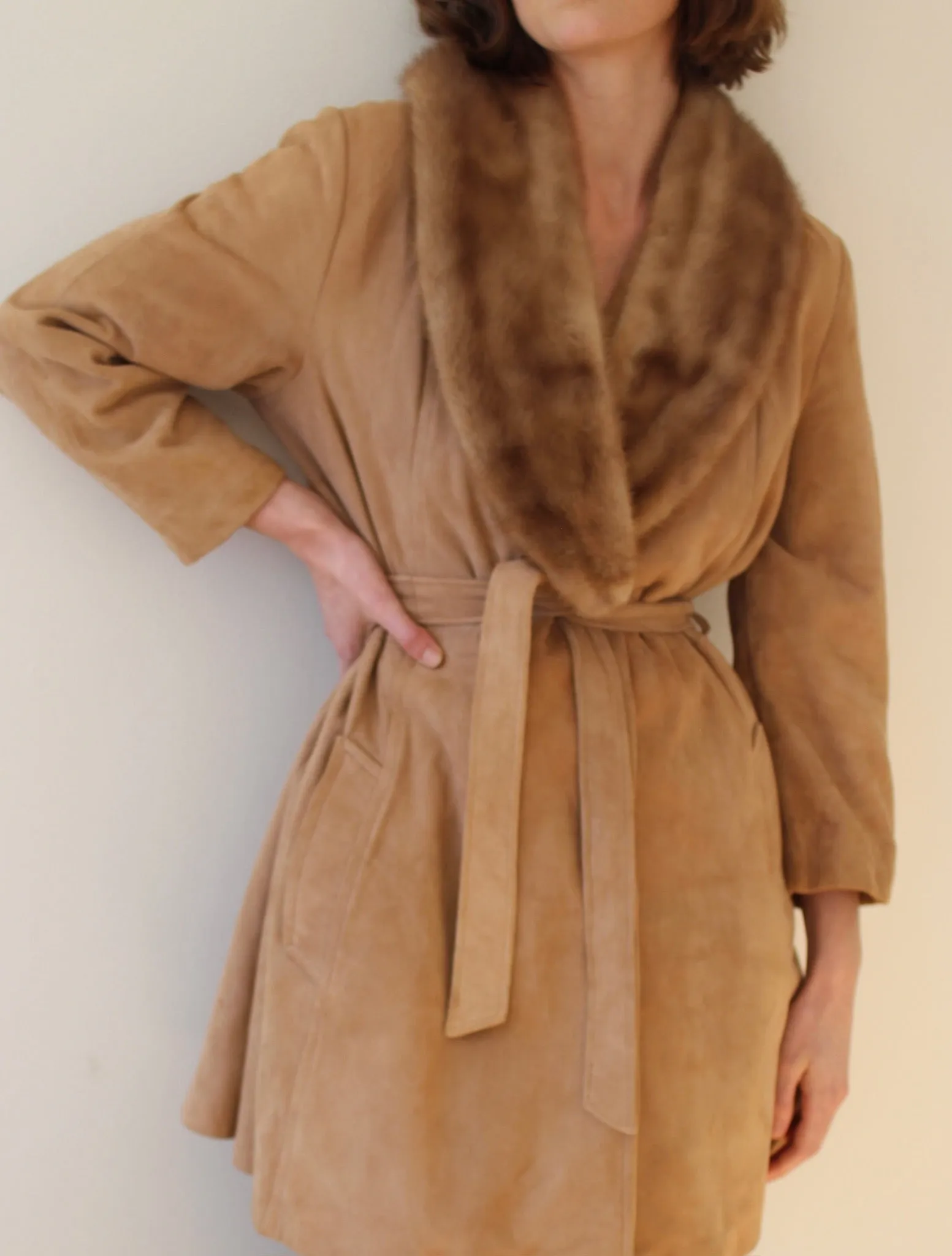 Rare Vintage Belted Suede & Fur Collar Coat sold by NA NIN product image thumbnail 3