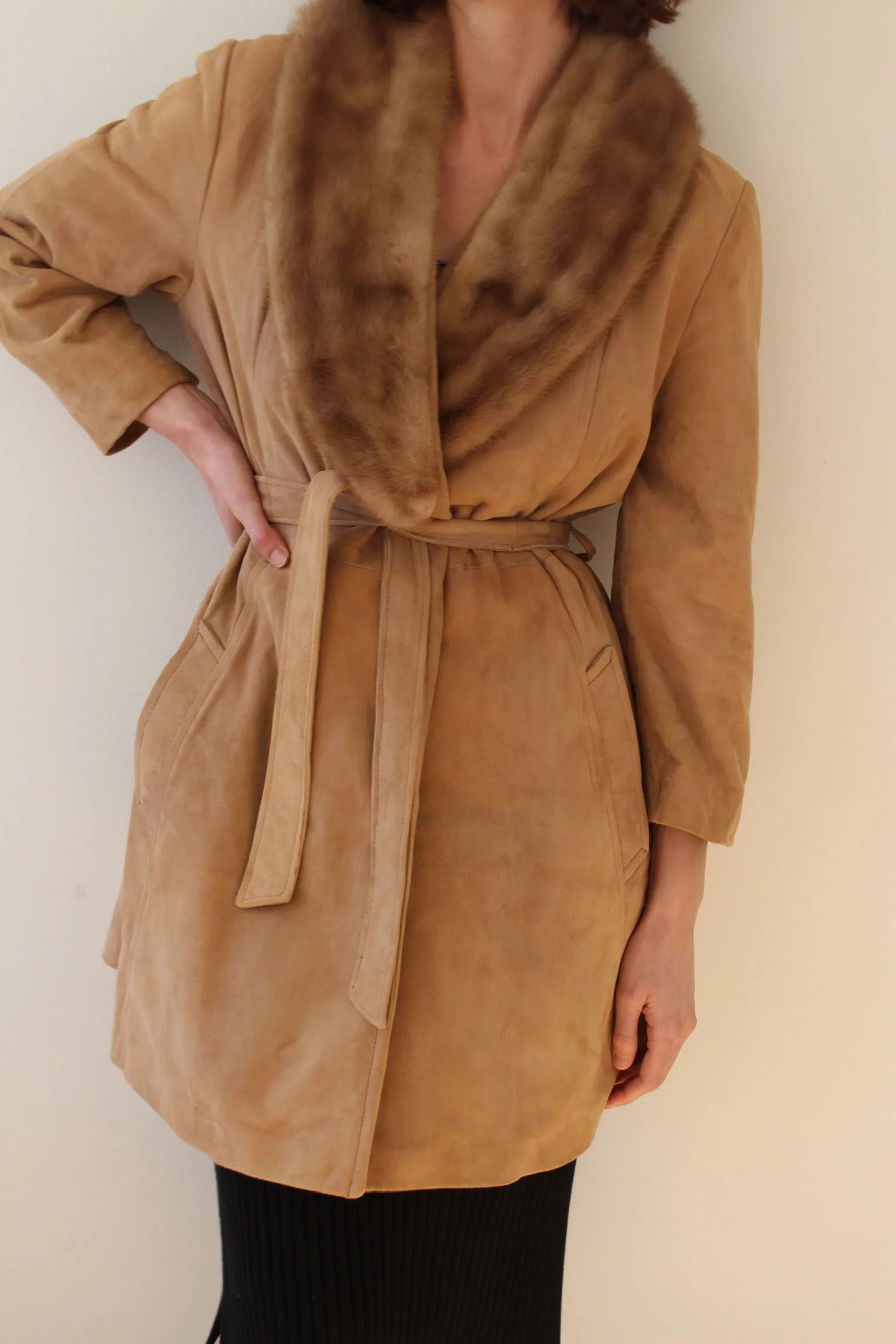 Rare Vintage Belted Suede & Fur Collar Coat sold by NA NIN product image thumbnail 2