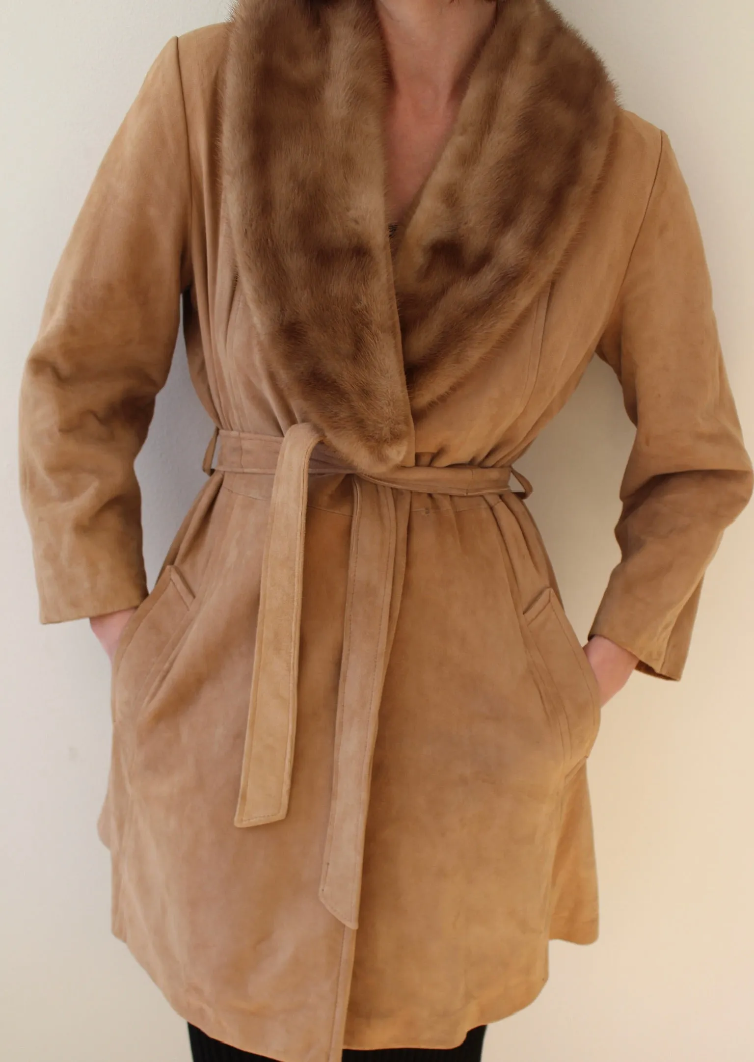 Rare Vintage Belted Suede & Fur Collar Coat sold by NA NIN product image thumbnail 5