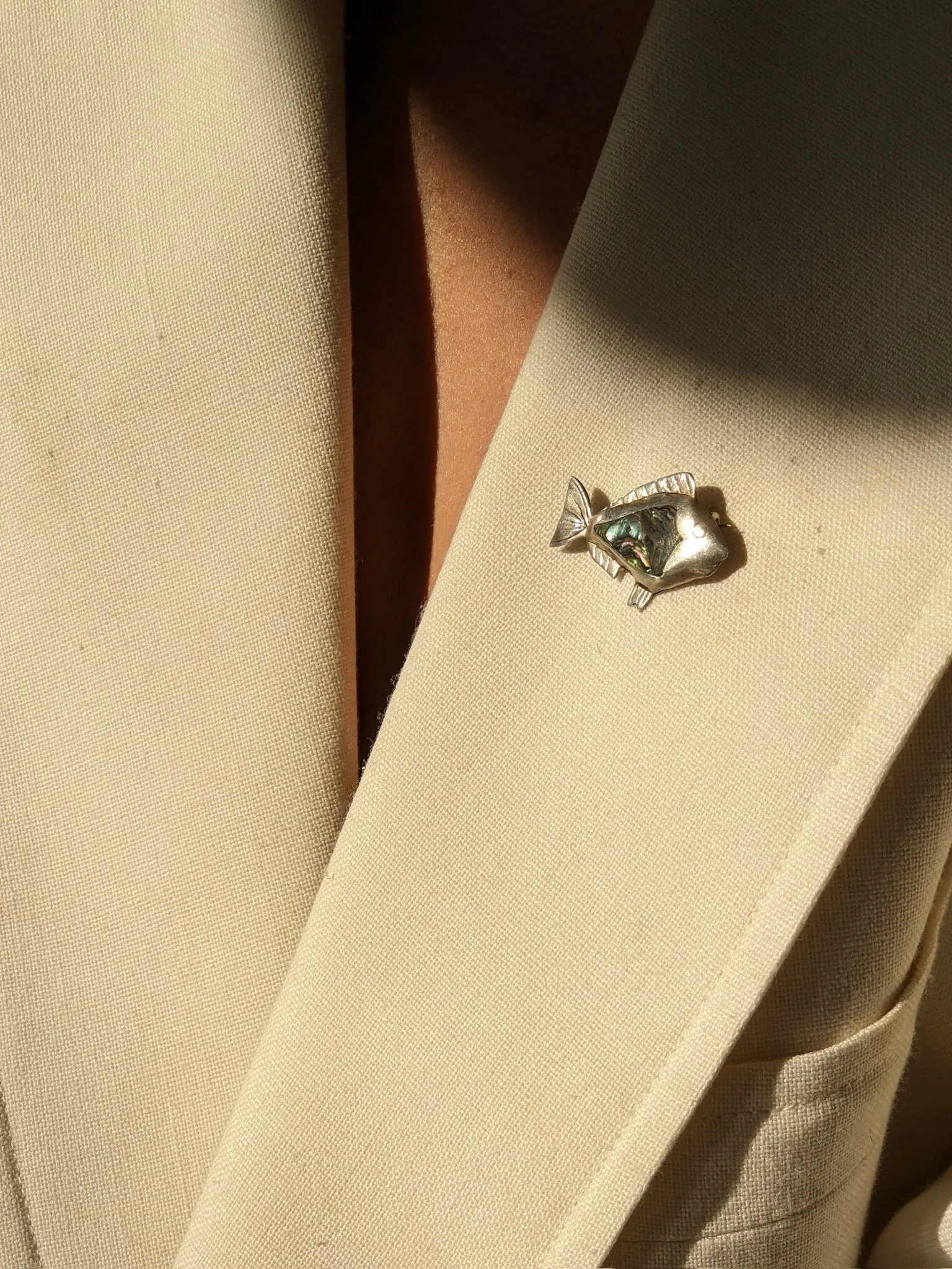 Petite Vintage Sterling Silver & Abalone Fish Brooch sold by NA NIN