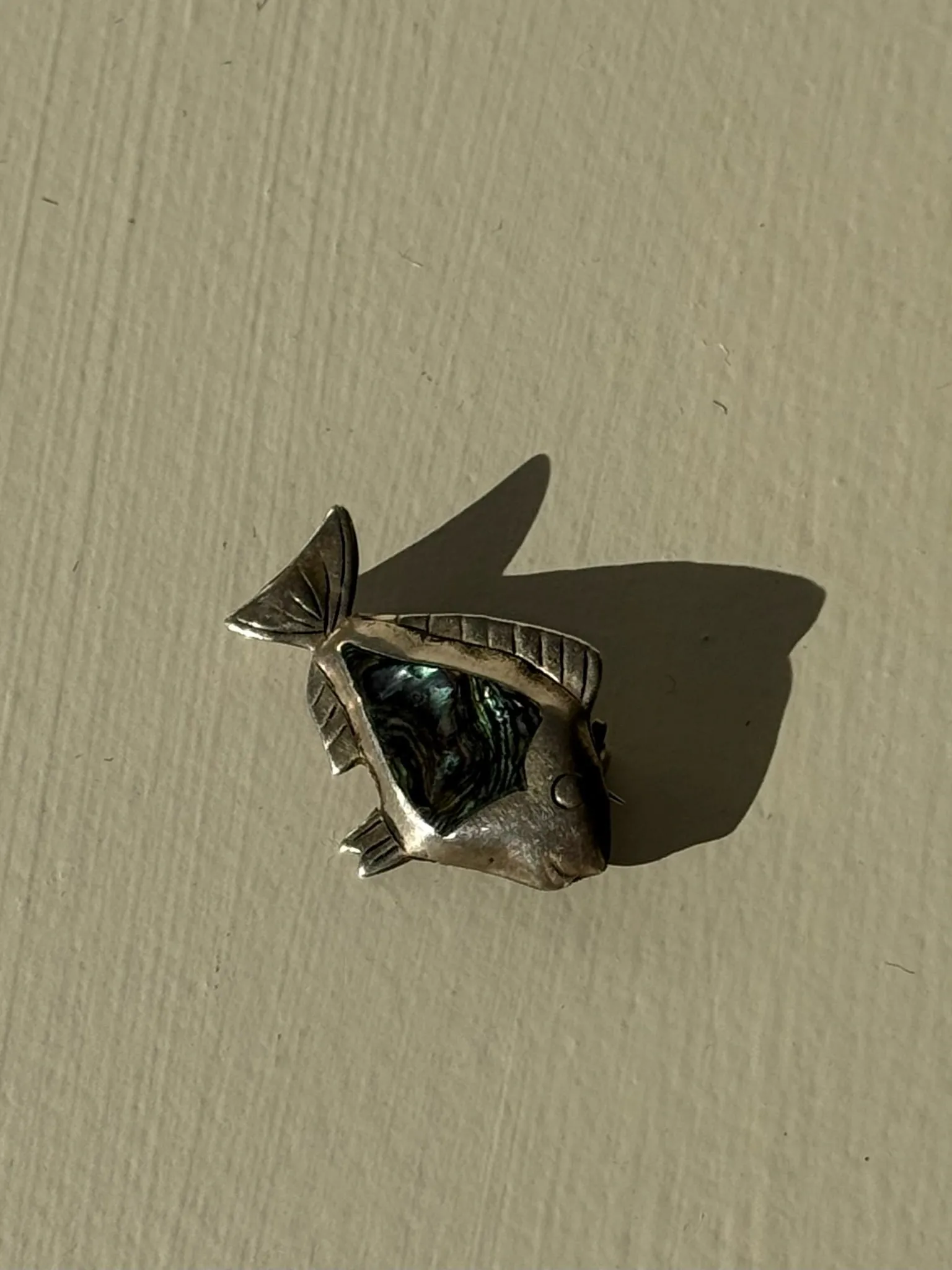 Petite Vintage Sterling Silver & Abalone Fish Brooch sold by NA NIN product image thumbnail 3