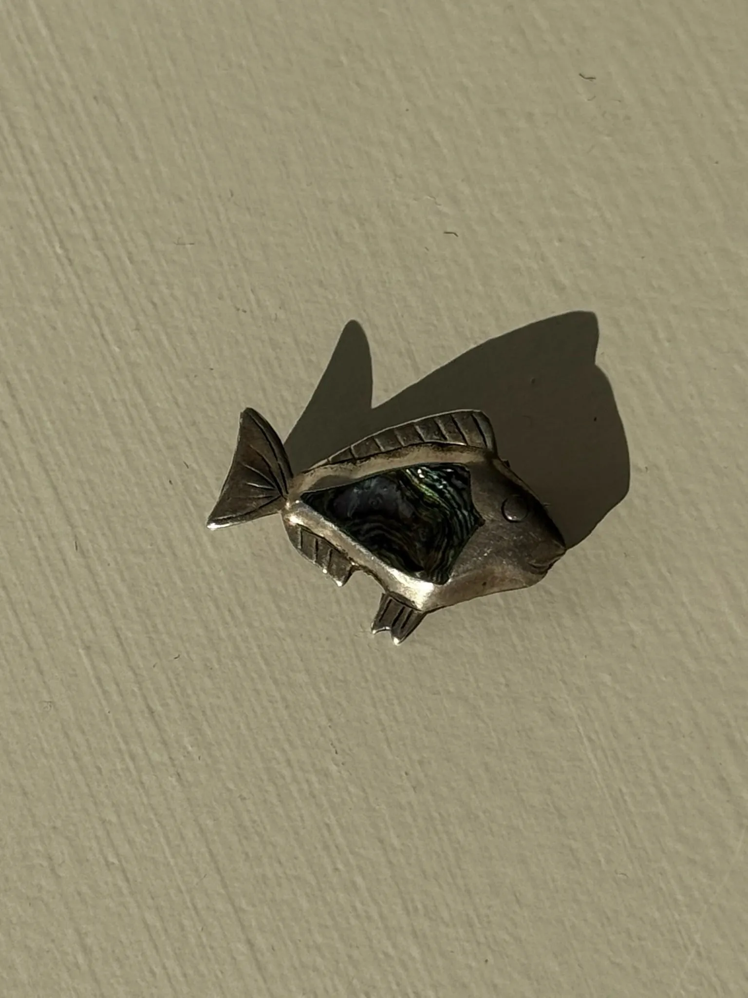 Petite Vintage Sterling Silver & Abalone Fish Brooch sold by NA NIN product image thumbnail 2