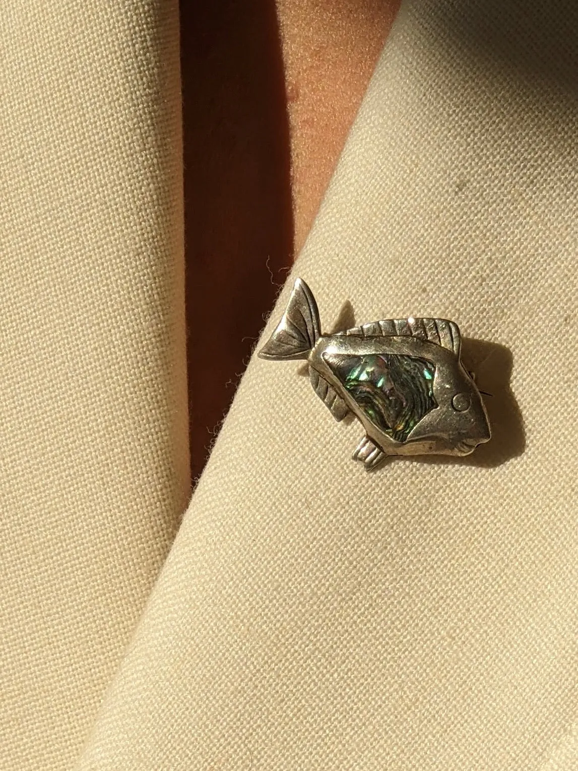 Petite Vintage Sterling Silver & Abalone Fish Brooch sold by NA NIN product image thumbnail 5