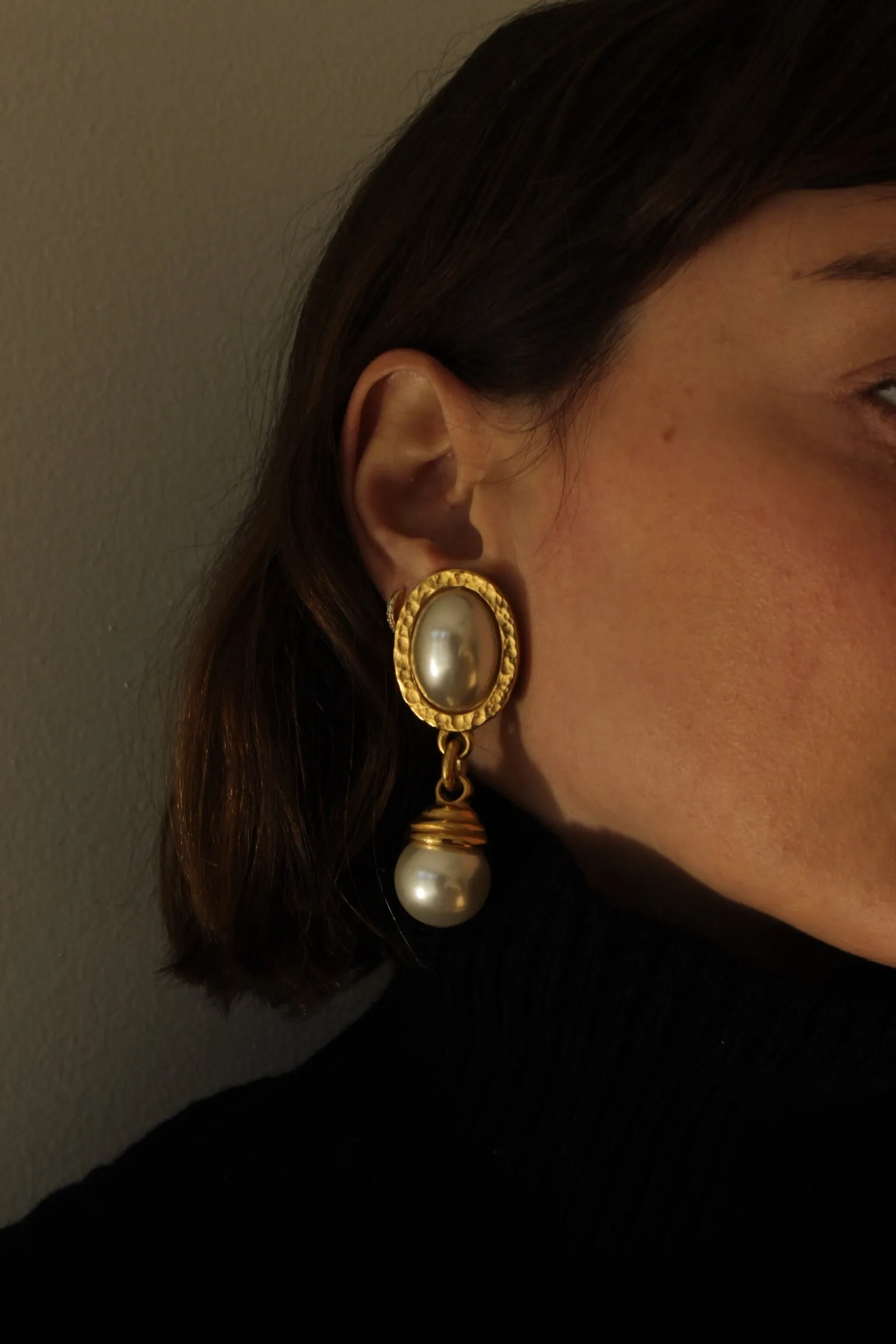 Statement Vintage Gold & Faux Pearl Drop Earrings sold by NA NIN