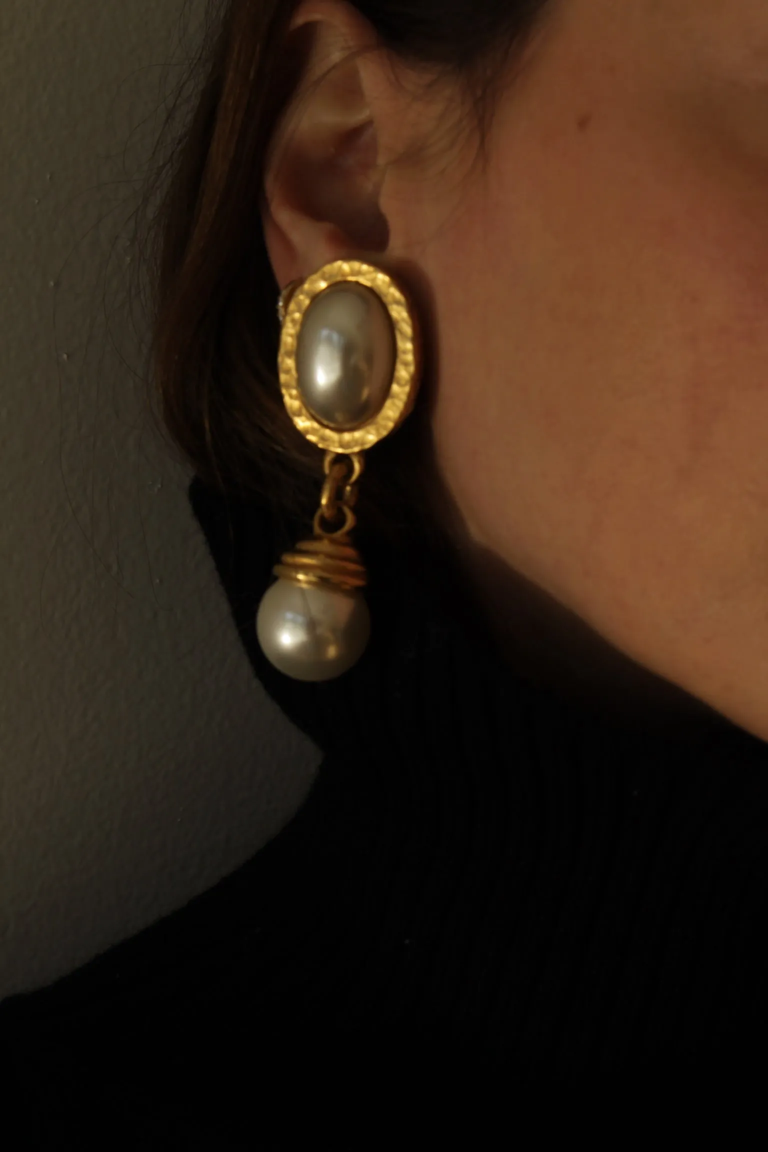 Statement Vintage Gold & Faux Pearl Drop Earrings sold by NA NIN product image thumbnail 2