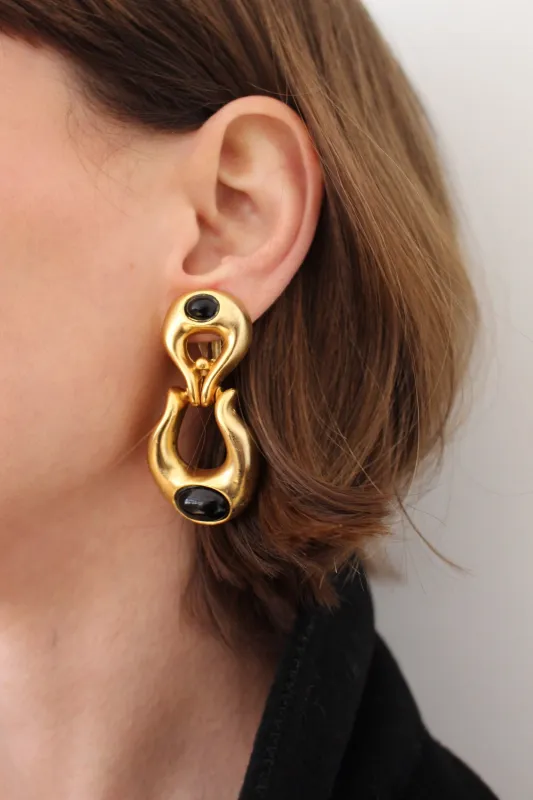 Favorite Vintage Gold & Onyx Door Knocker Earrings made by NA NIN