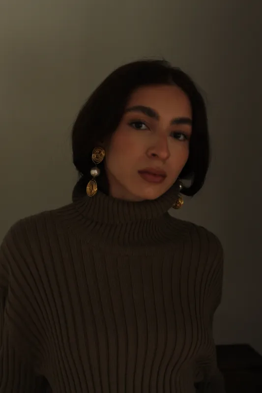 Bold Vintage Gold Spiral & Faux Pearl Drop Earrings sold by NA NIN