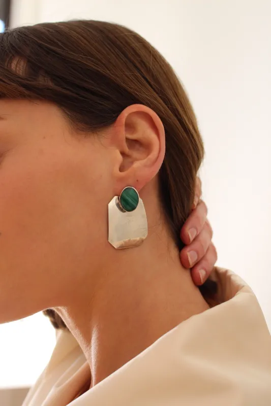 Rare Vintage Sterling Silver & Malachite Drop Earrings made by NA NIN
