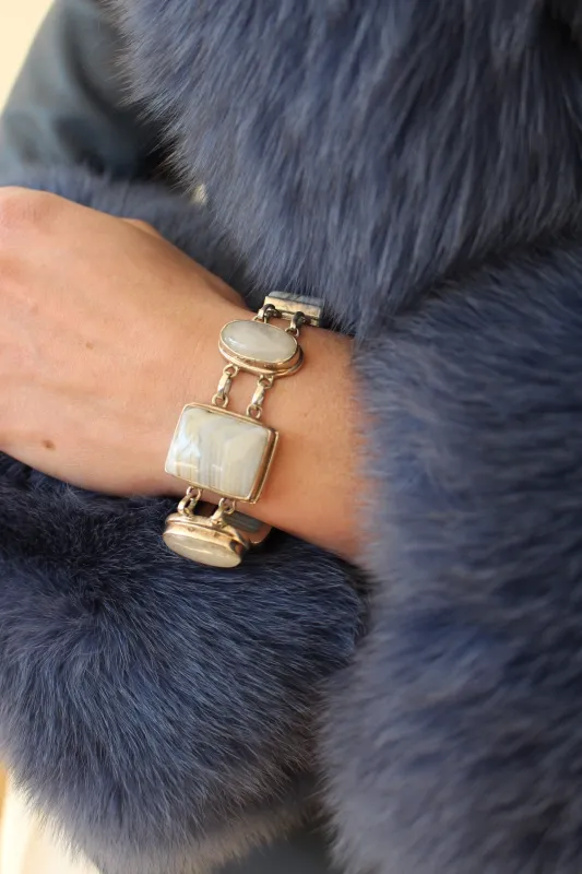 Amazing Vintage 925 Silver & Blue Lace Agate Bracelet made by Vintage