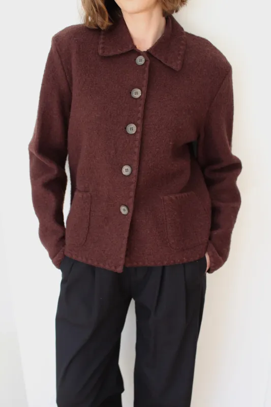 Vintage Chocolate Wool Bouclé Cardigan made by Vintage