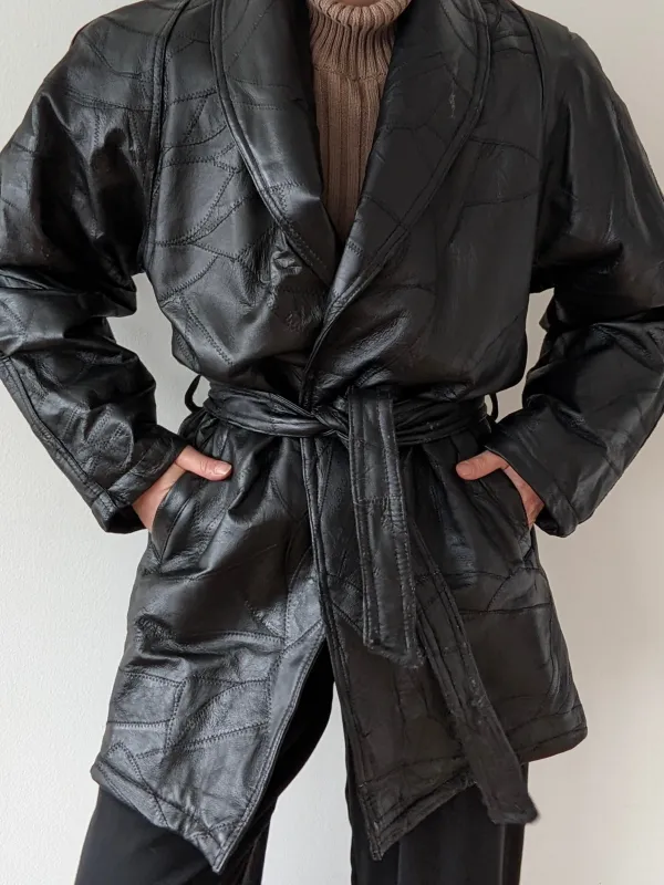 Vintage Onyx Belted Patchwork Leather Coat made by NA NIN