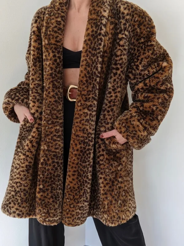 Vintage Leopard Faux Fur Coat made by NA NIN