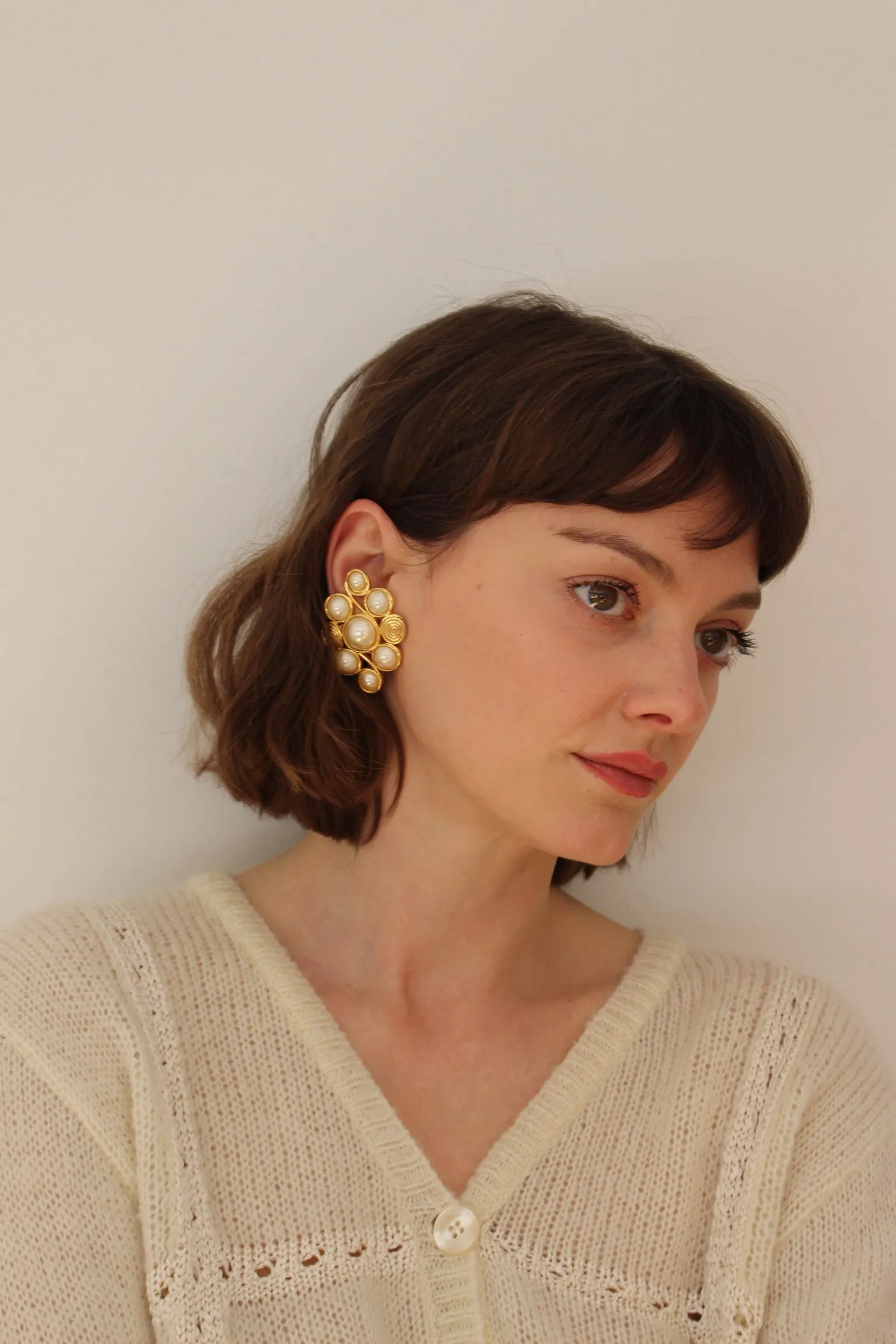 Stunning Vintage Gold Framed Faux Pearl Earrings sold by NA NIN product image thumbnail 3