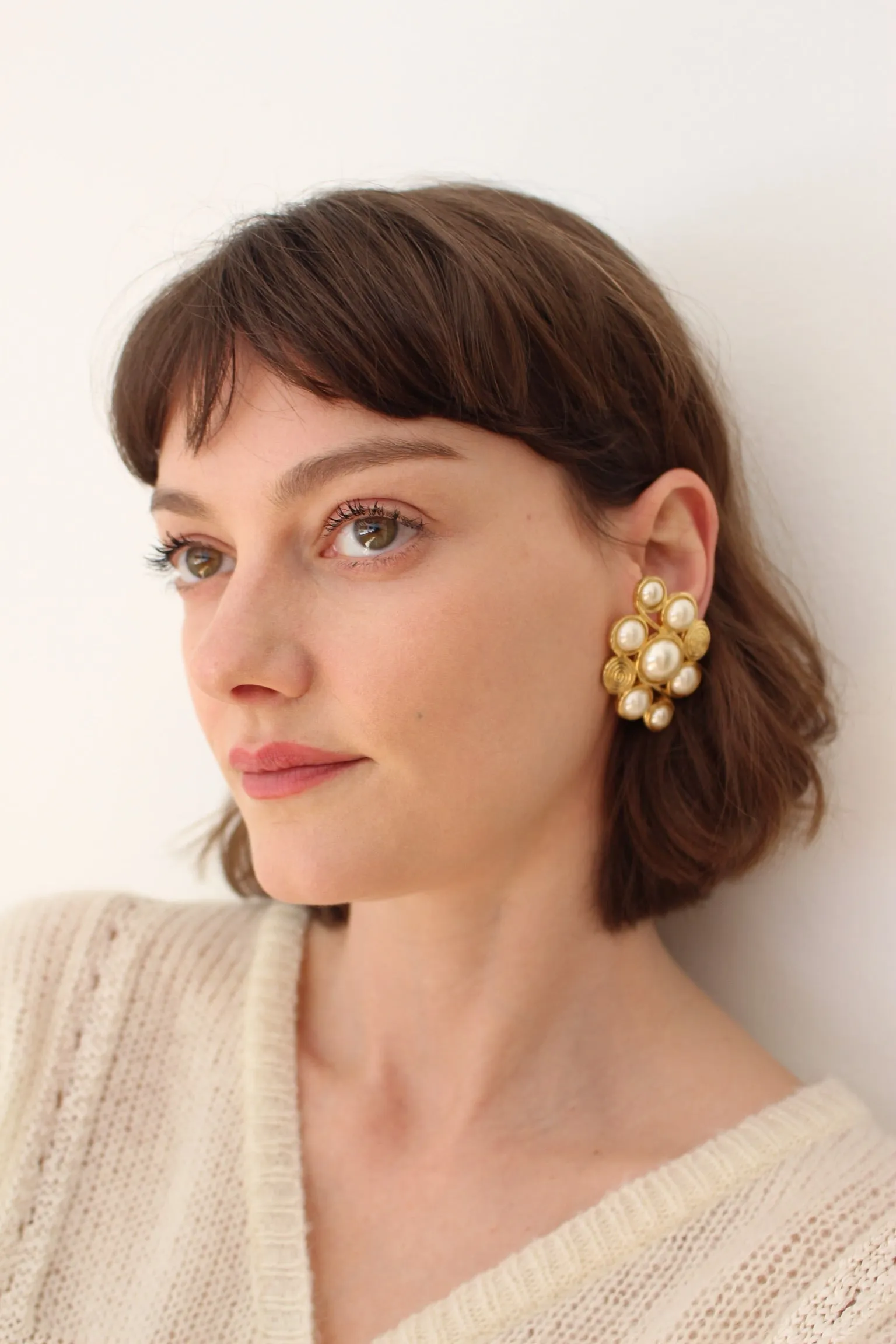 Stunning Vintage Gold Framed Faux Pearl Earrings sold by NA NIN product image thumbnail 2