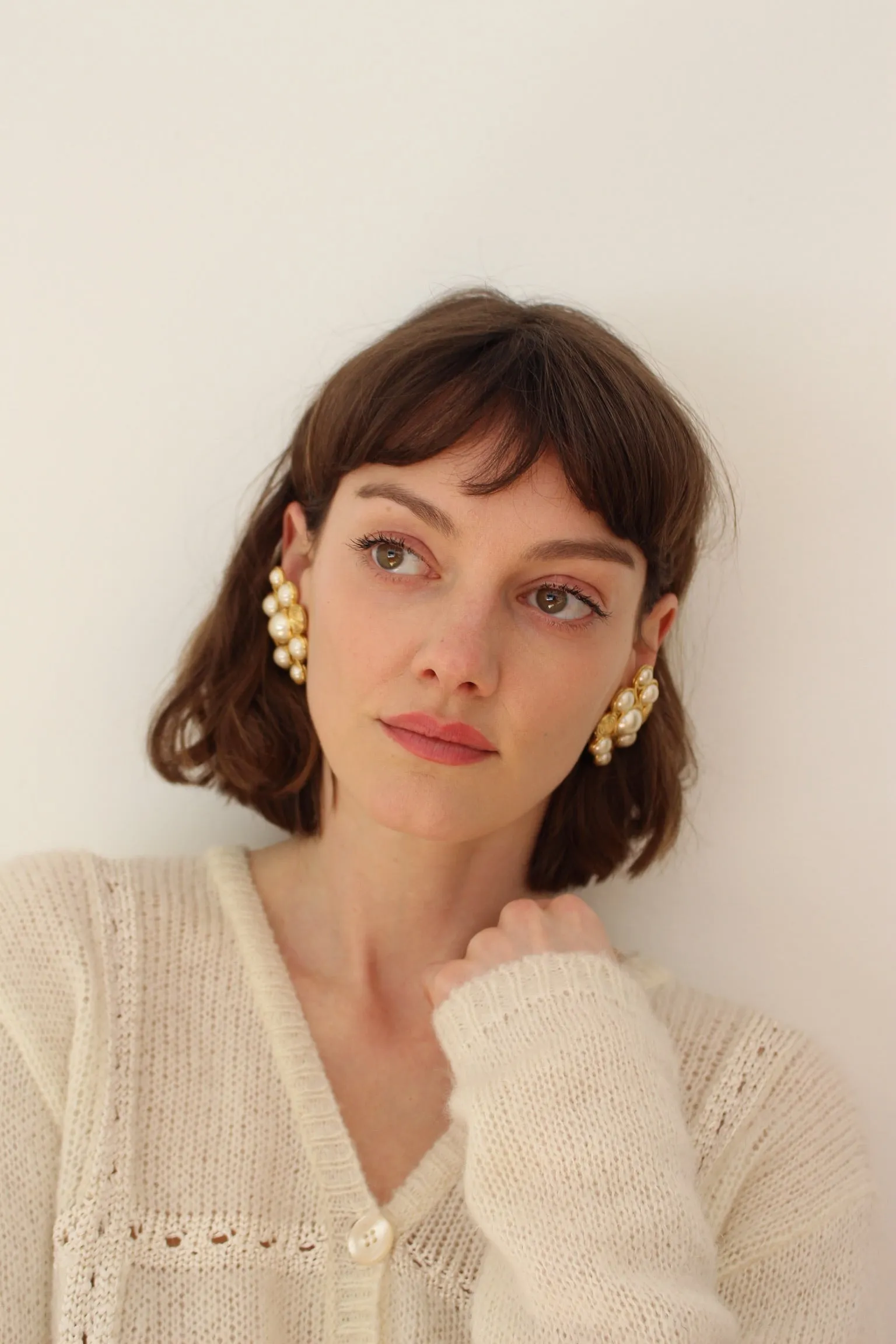 Stunning Vintage Gold Framed Faux Pearl Earrings sold by NA NIN product image thumbnail 4