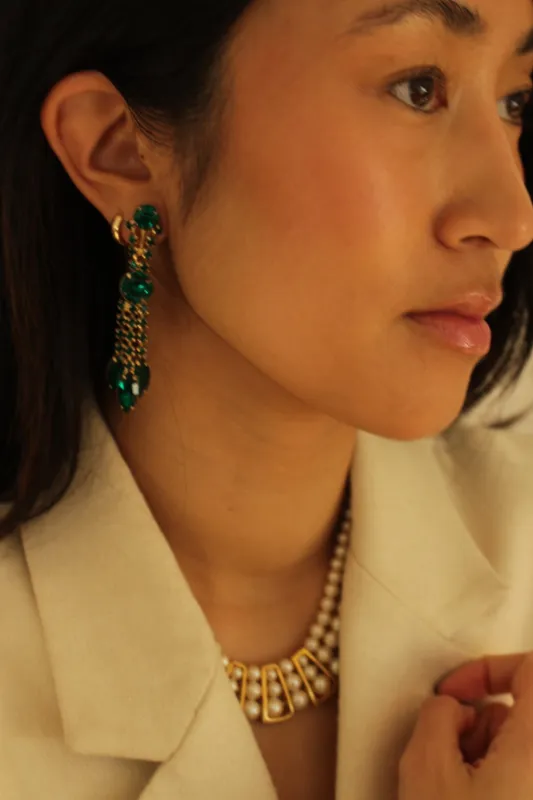 Vintage Emerald Rhinestone Dangle Earrings made by Vintage
