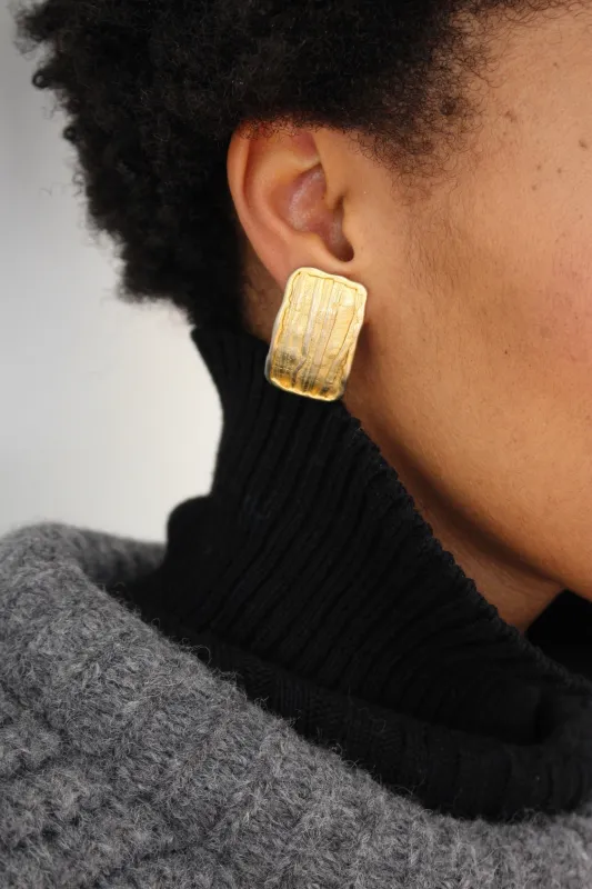 Vintage Brushed Gold Rectangle Earrings made by Vintage