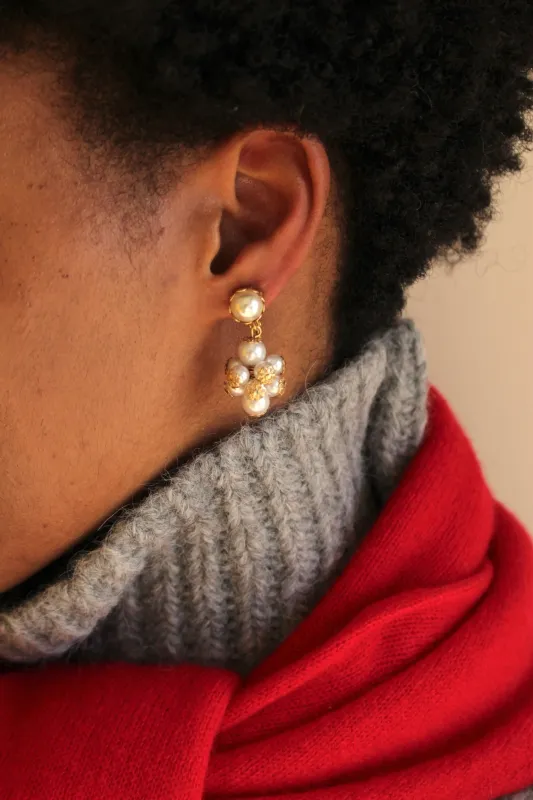 Vintage Clustered Faux Seed Pearl Drop Earrings made by NA NIN