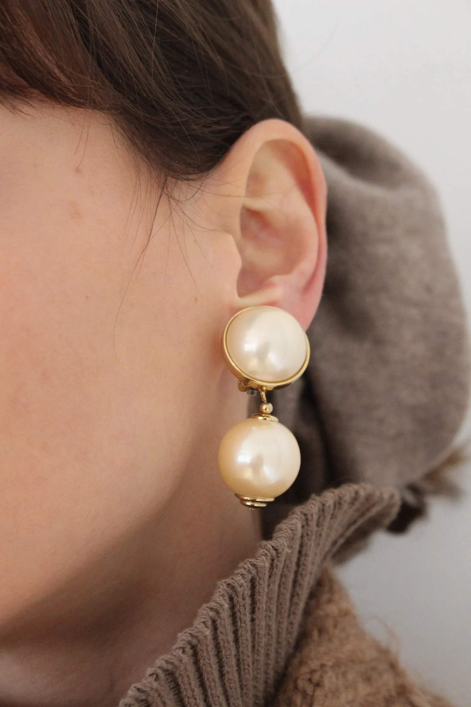 Vintage Domed Faux Pearl Drop Earrings sold by NA NIN product image thumbnail 2