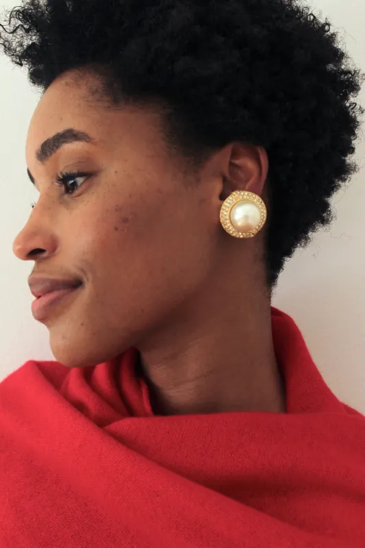 Beautiful Vintage Studded Gold Faux Pearl Earrings made by NA NIN