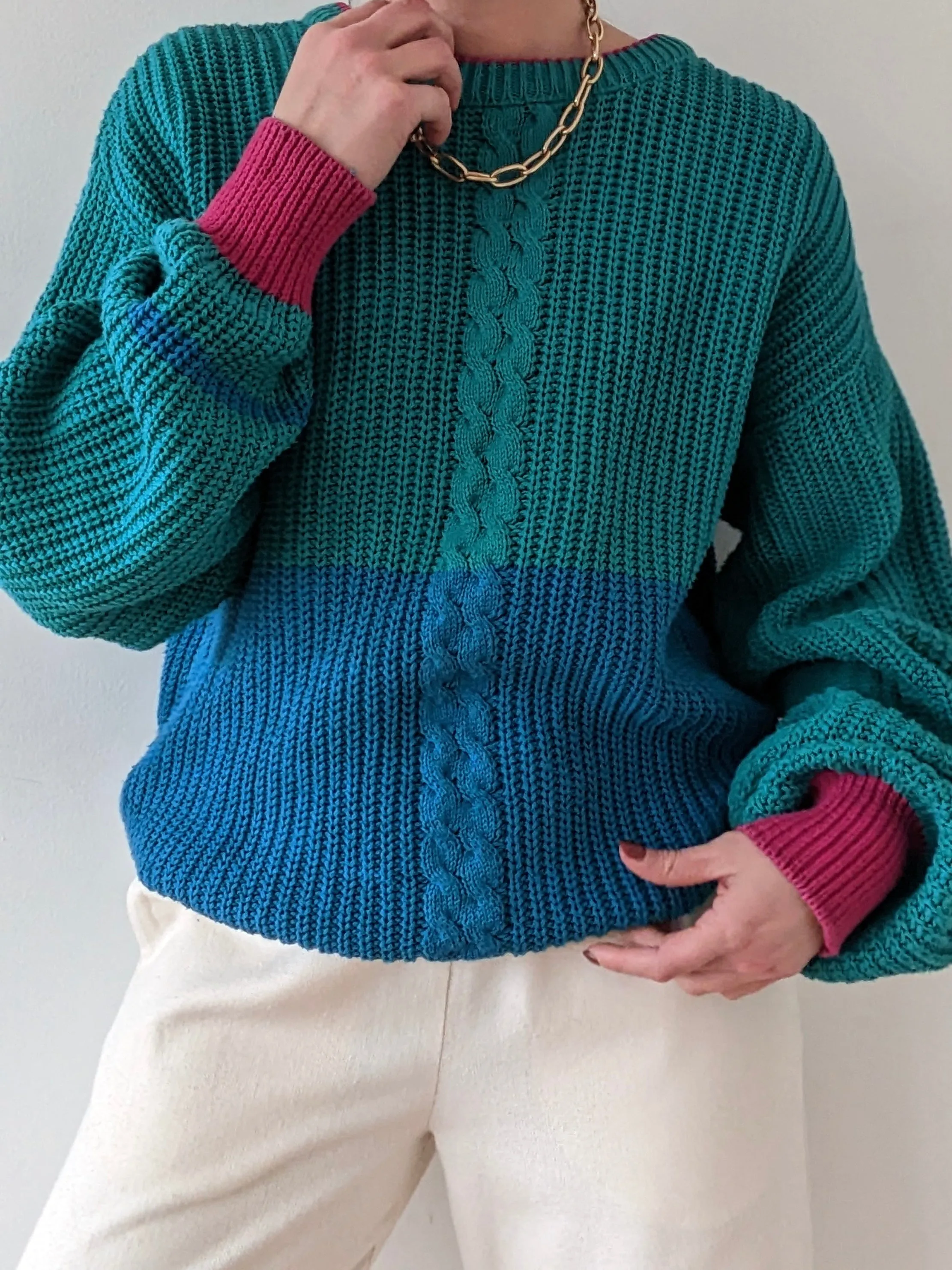 Vintage Colorful Cable Knit Cotton Sweater sold by NA NIN product image thumbnail 2