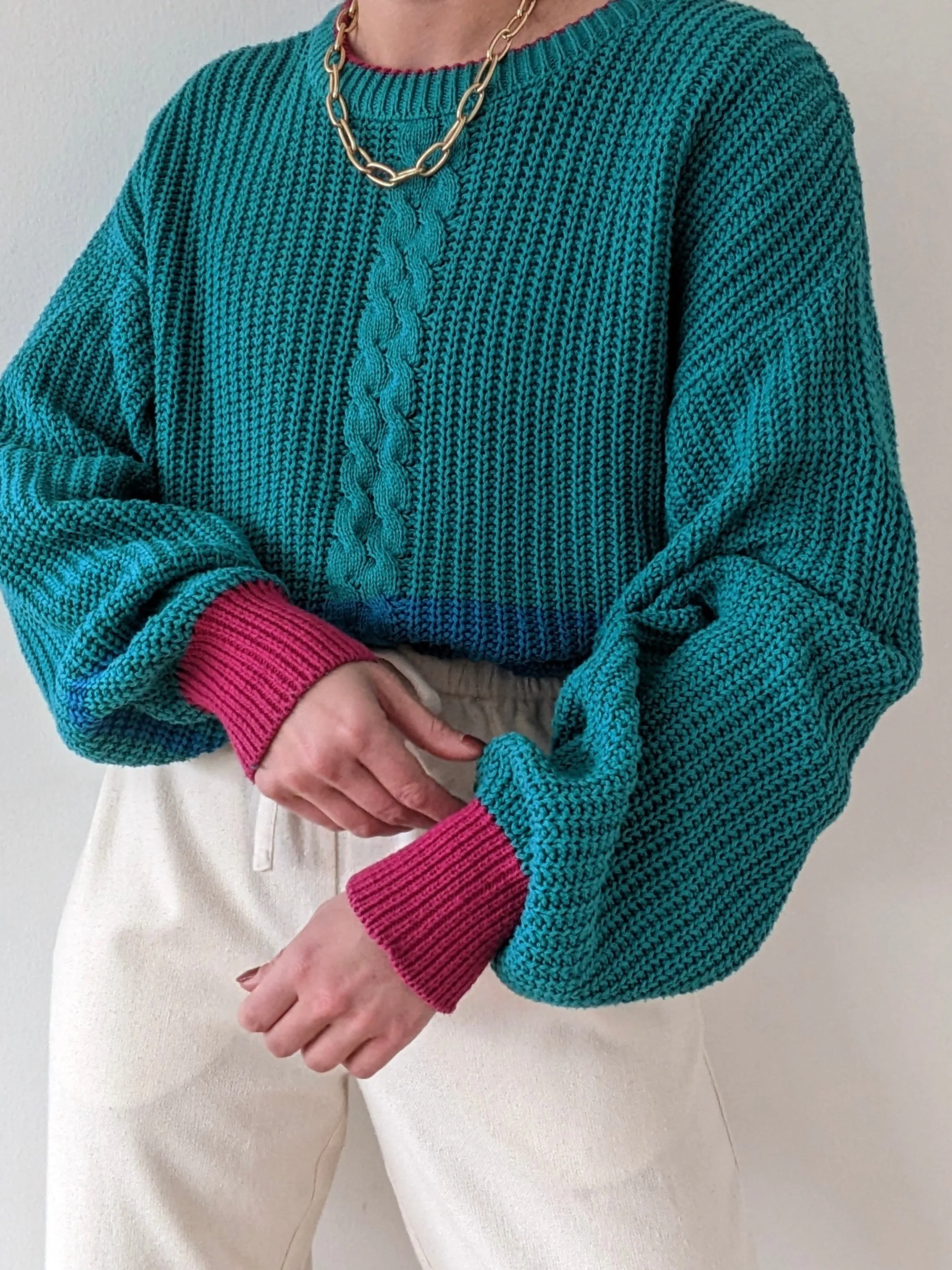 Vintage Colorful Cable Knit Cotton Sweater sold by NA NIN