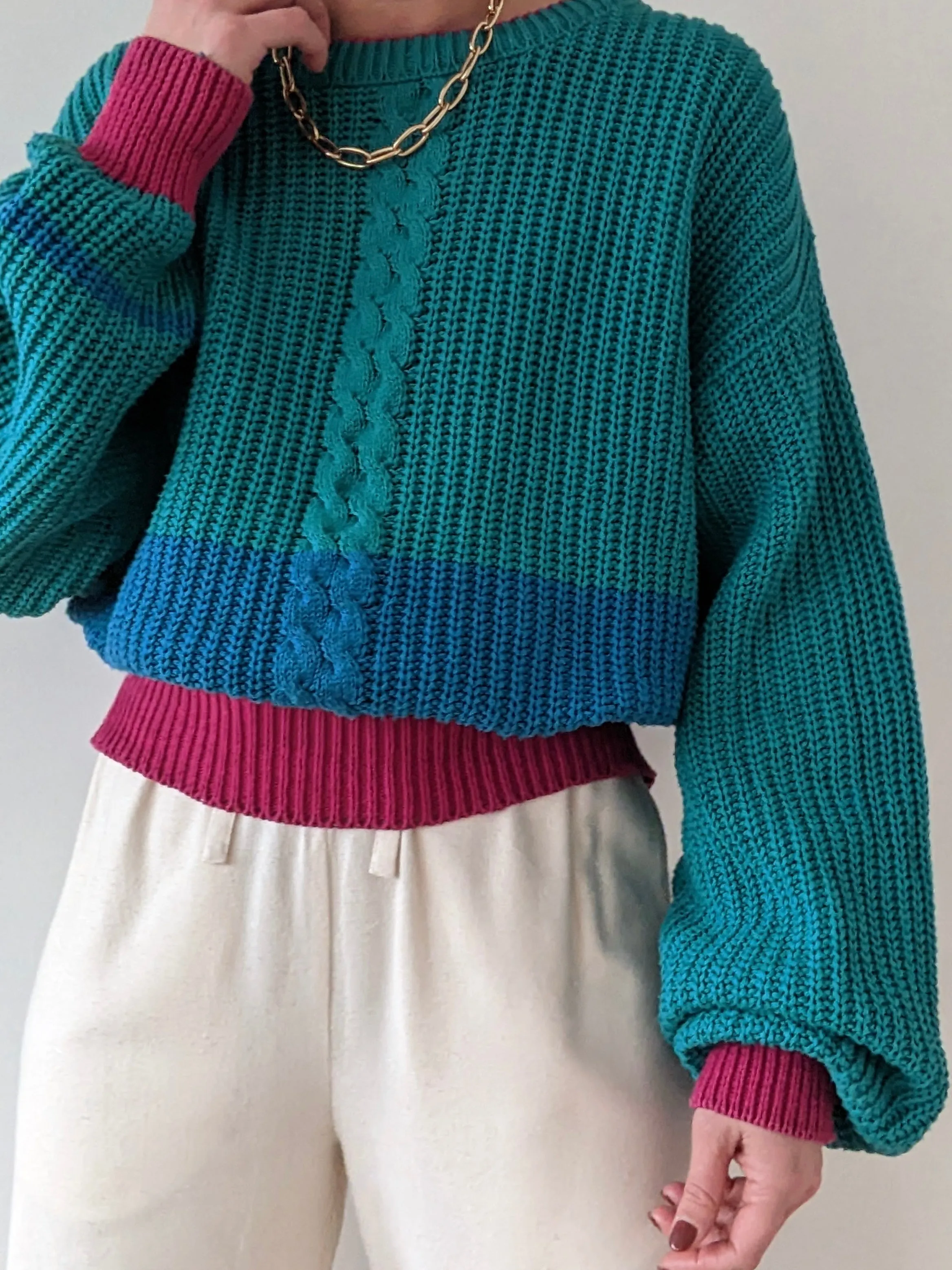 Vintage Colorful Cable Knit Cotton Sweater sold by NA NIN product image thumbnail 3