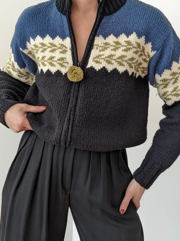 Vintage Hand Knit Pom Pom Cardigan made by NA NIN