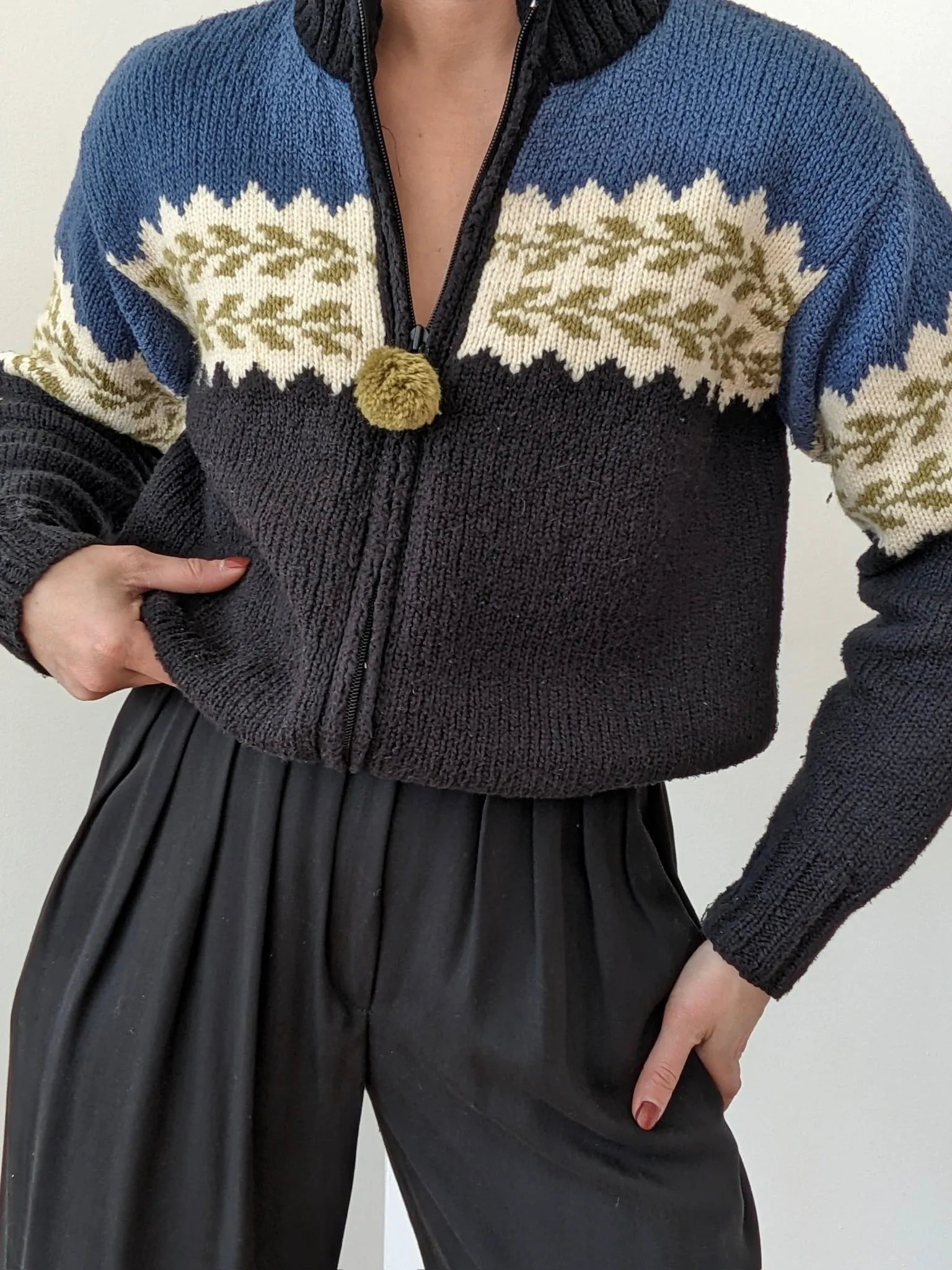 Vintage Hand Knit Pom Pom Cardigan sold by NA NIN