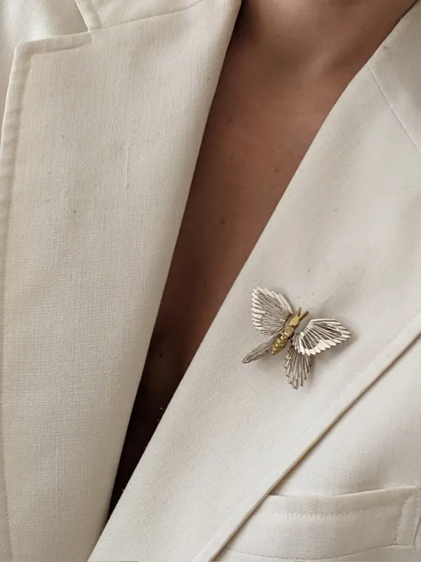 Vintage Two-Toned Sterling Silver Butterfly Brooch sold by NA NIN