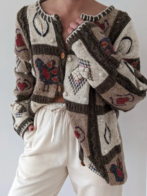 Sweetest Vintage Graphic Wool Cardigan made by Vintage