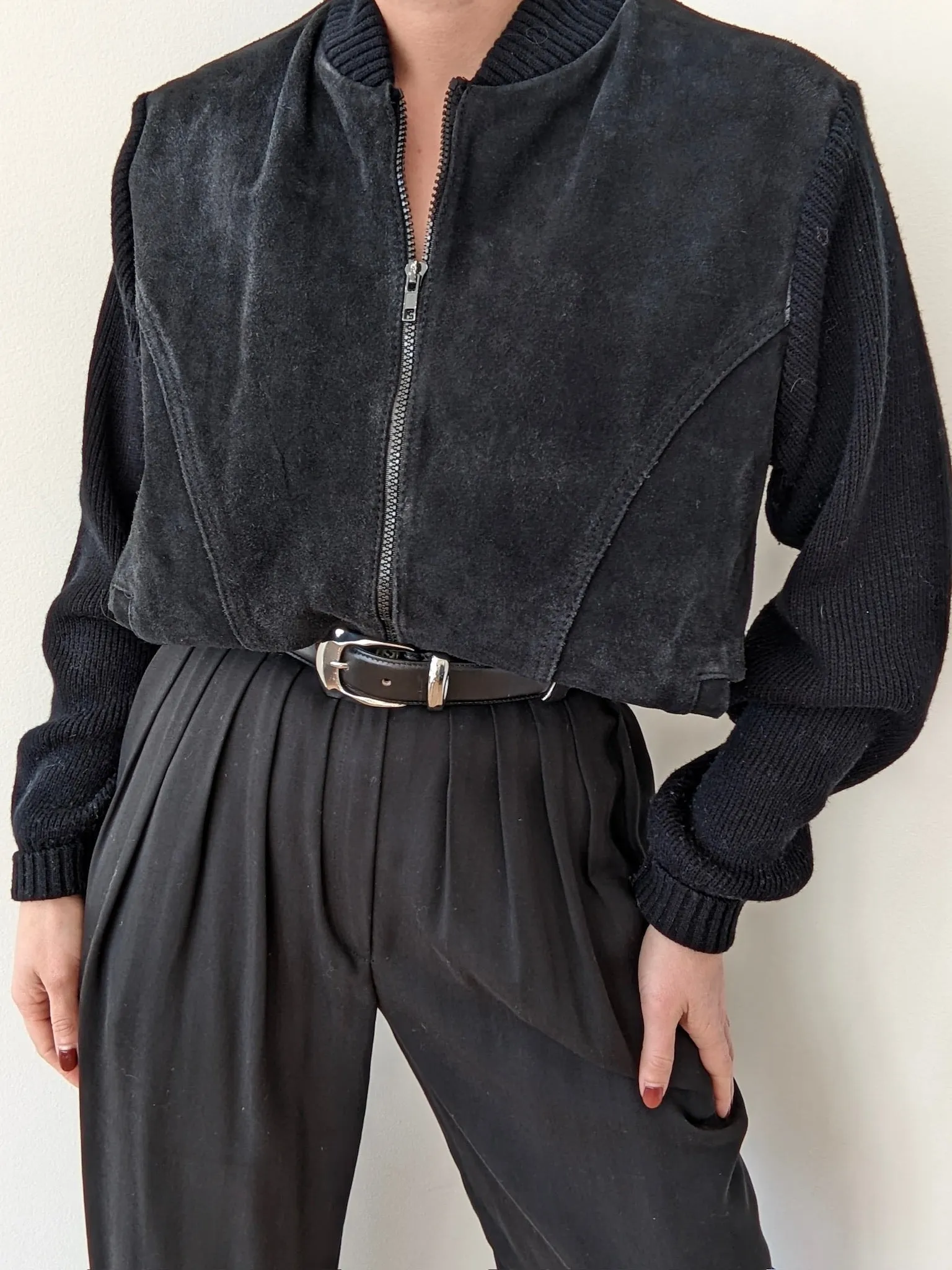 Vintage Jet Black Suede & Knit Jacket sold by NA NIN product image thumbnail 3