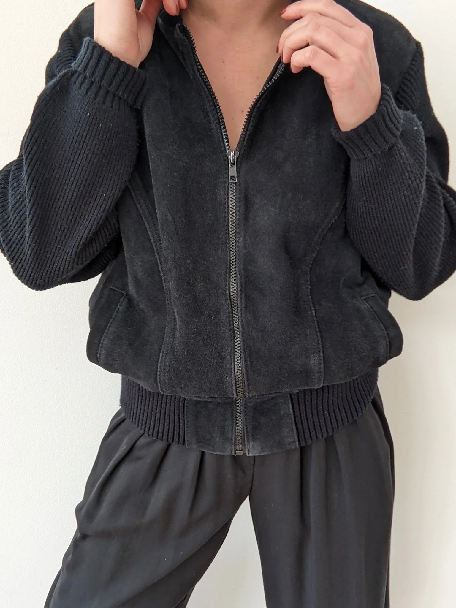 Vintage Jet Black Suede & Knit Jacket sold by NA NIN product image thumbnail 2