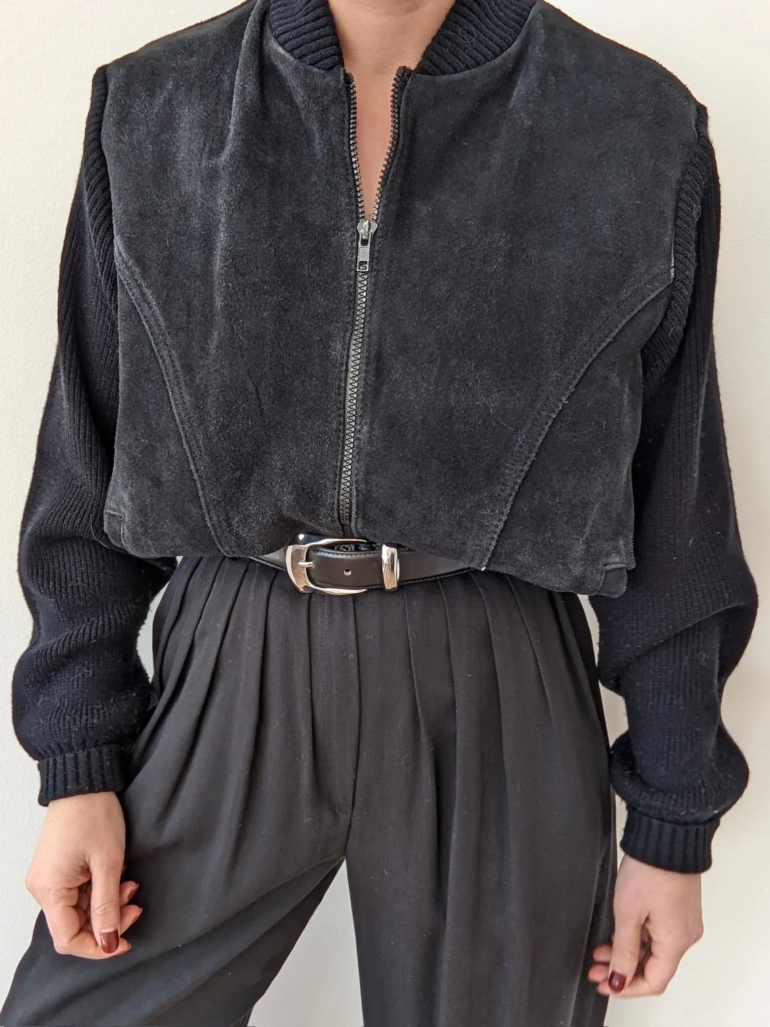 Vintage Jet Black Suede & Knit Jacket sold by NA NIN product image thumbnail 5