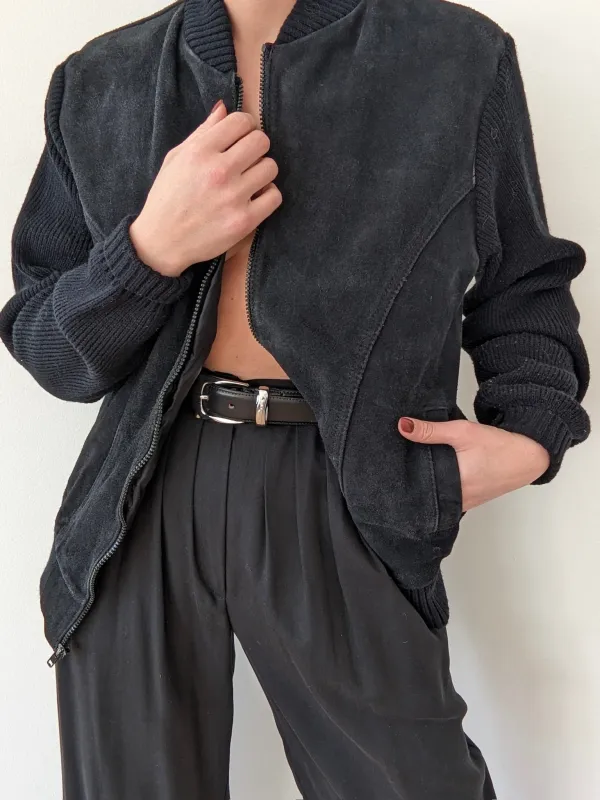 Vintage Jet Black Suede & Knit Jacket made by NA NIN