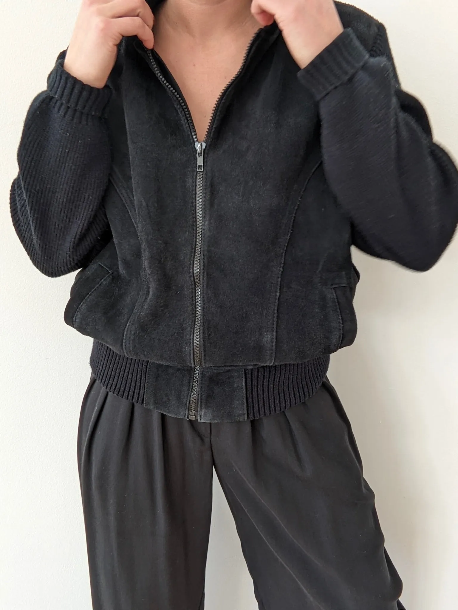 Vintage Jet Black Suede & Knit Jacket sold by NA NIN product image thumbnail 4