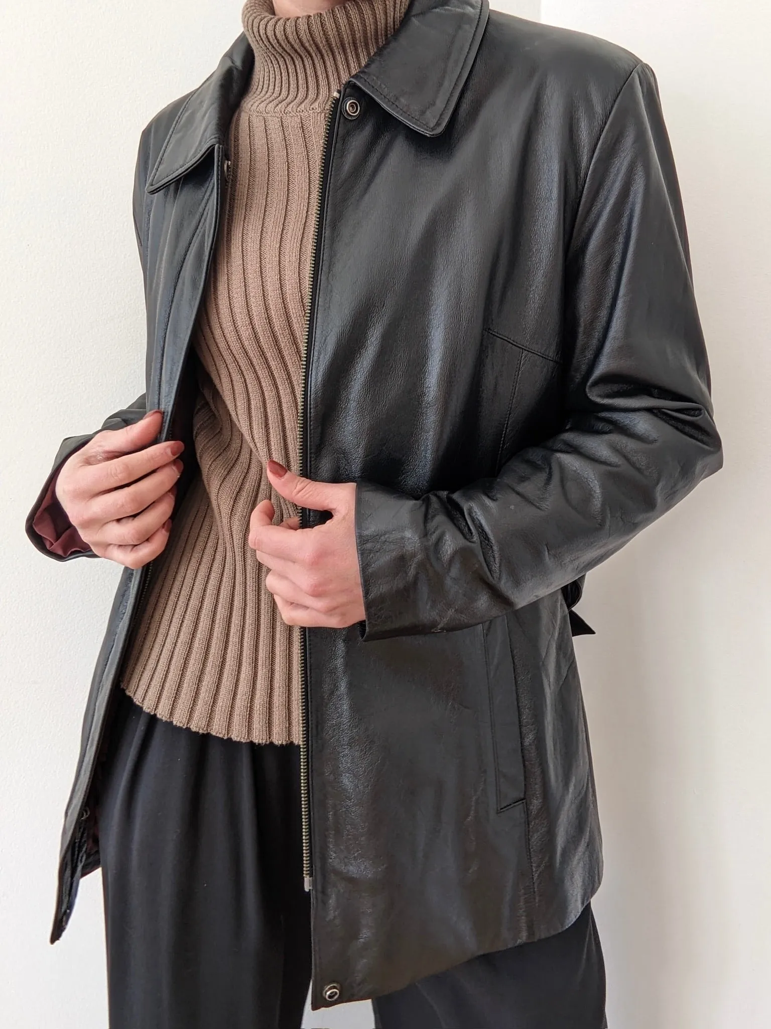 Vintage Belted Ink Black Leather Jacket sold by NA NIN product image thumbnail 4