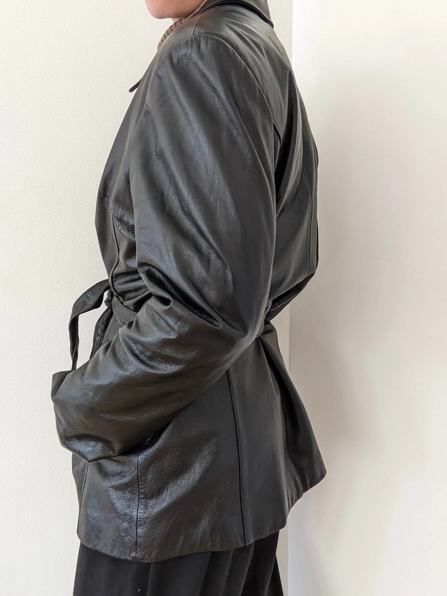 Vintage Belted Ink Black Leather Jacket sold by NA NIN product image thumbnail 3