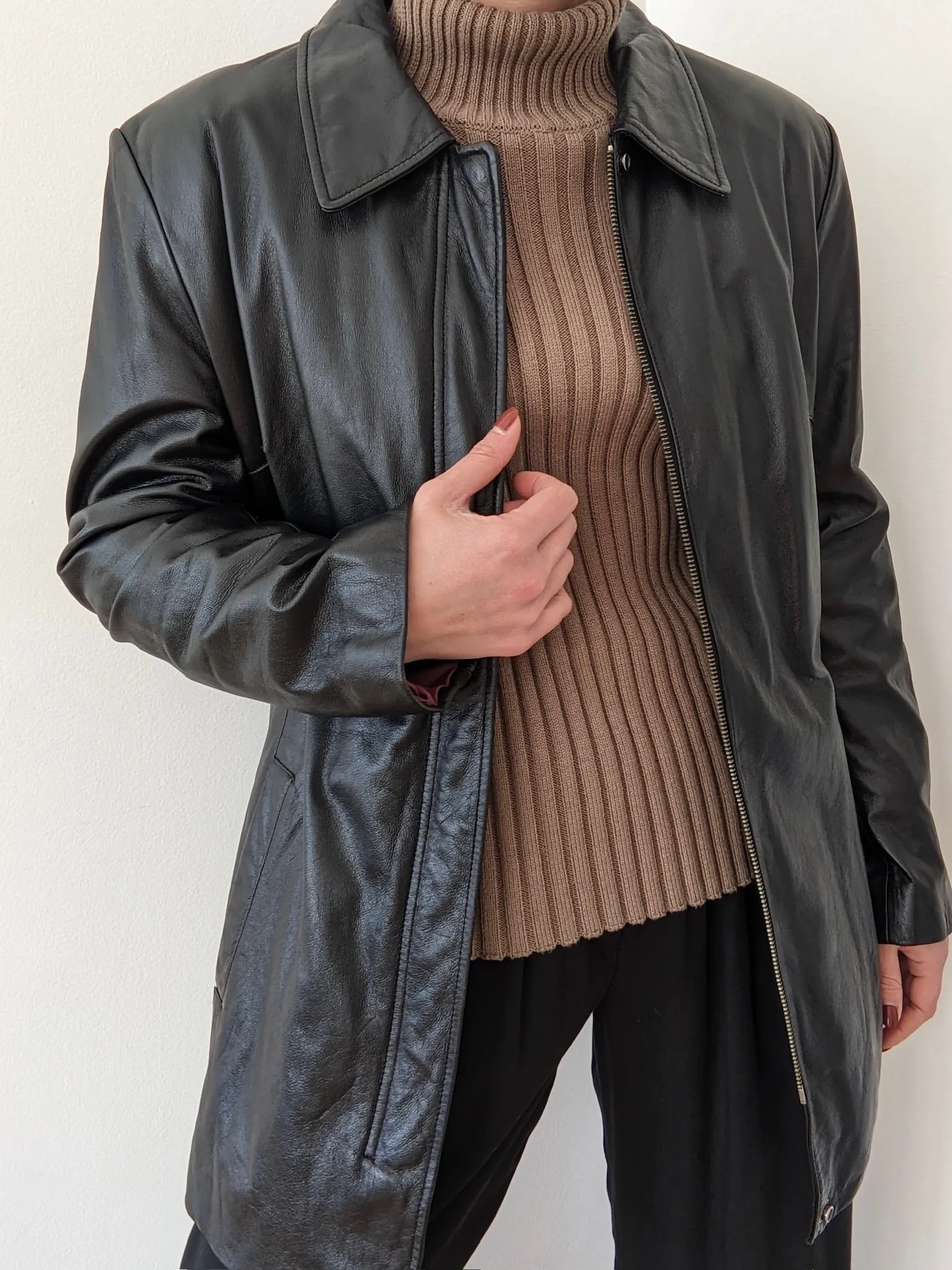 Vintage Belted Ink Black Leather Jacket sold by NA NIN product image thumbnail 2