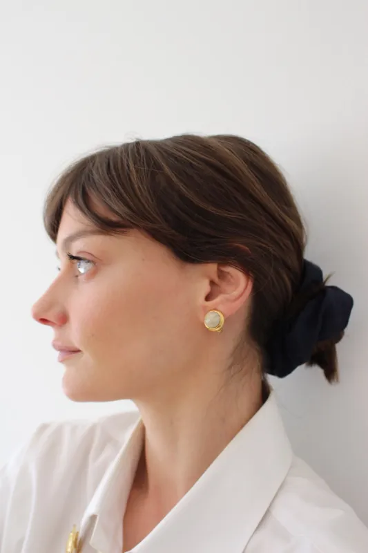 Vintage Gold-Framed Cabochon Stone Earrings made by Vintage