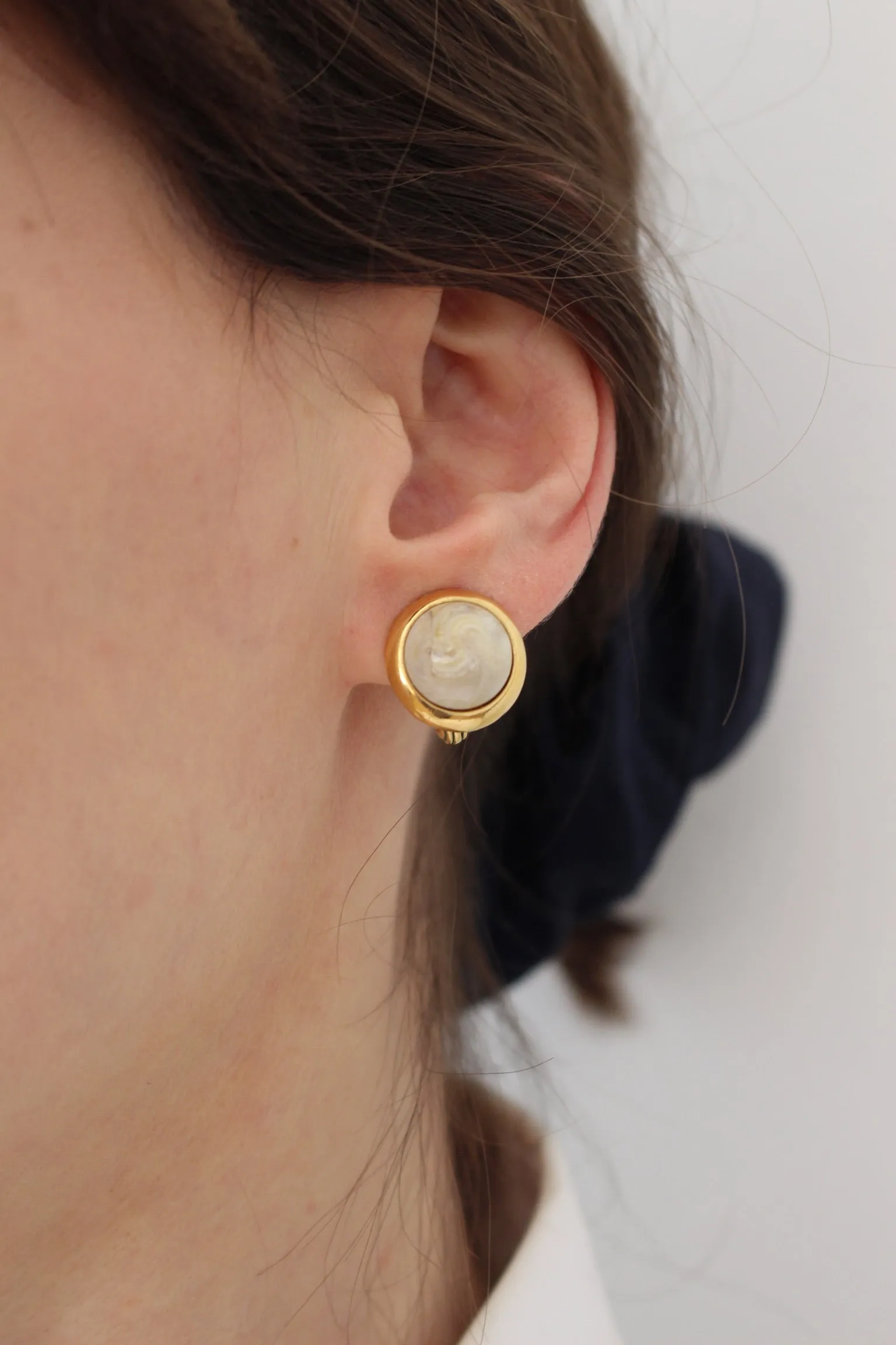 Vintage Gold-Framed Cabochon Stone Earrings sold by NA NIN product image thumbnail 2